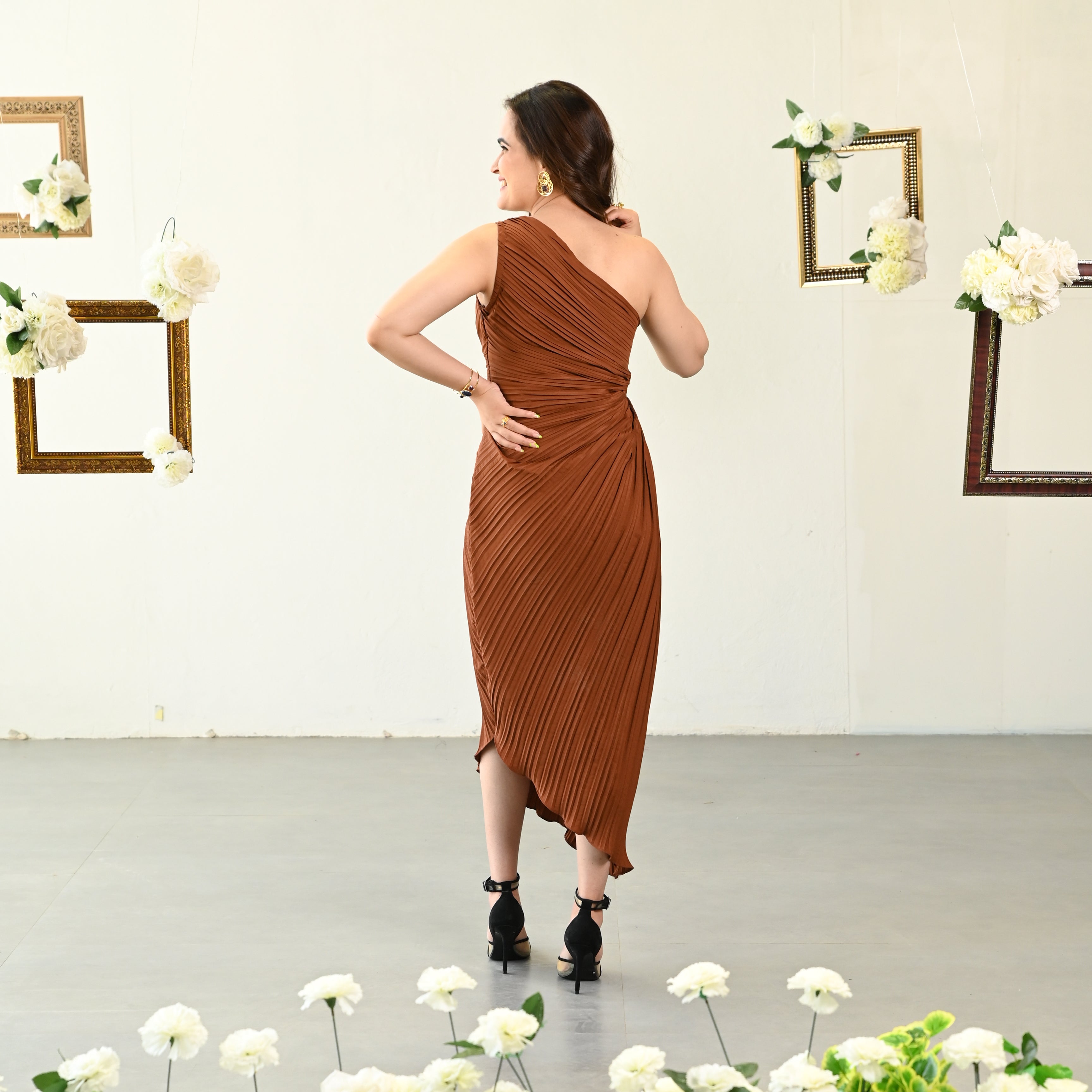 Walnut One-Shoulder Dress