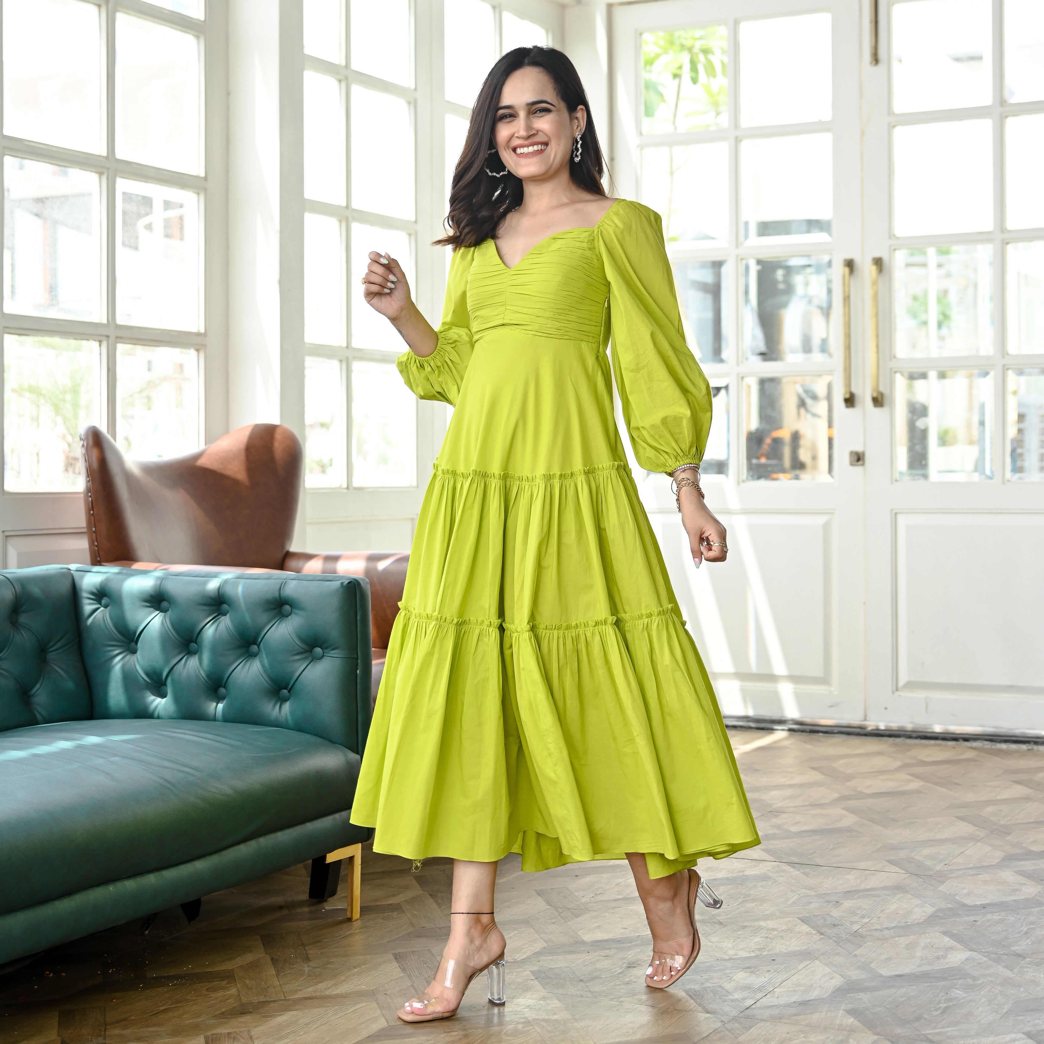 Lawn Green Midi Dress