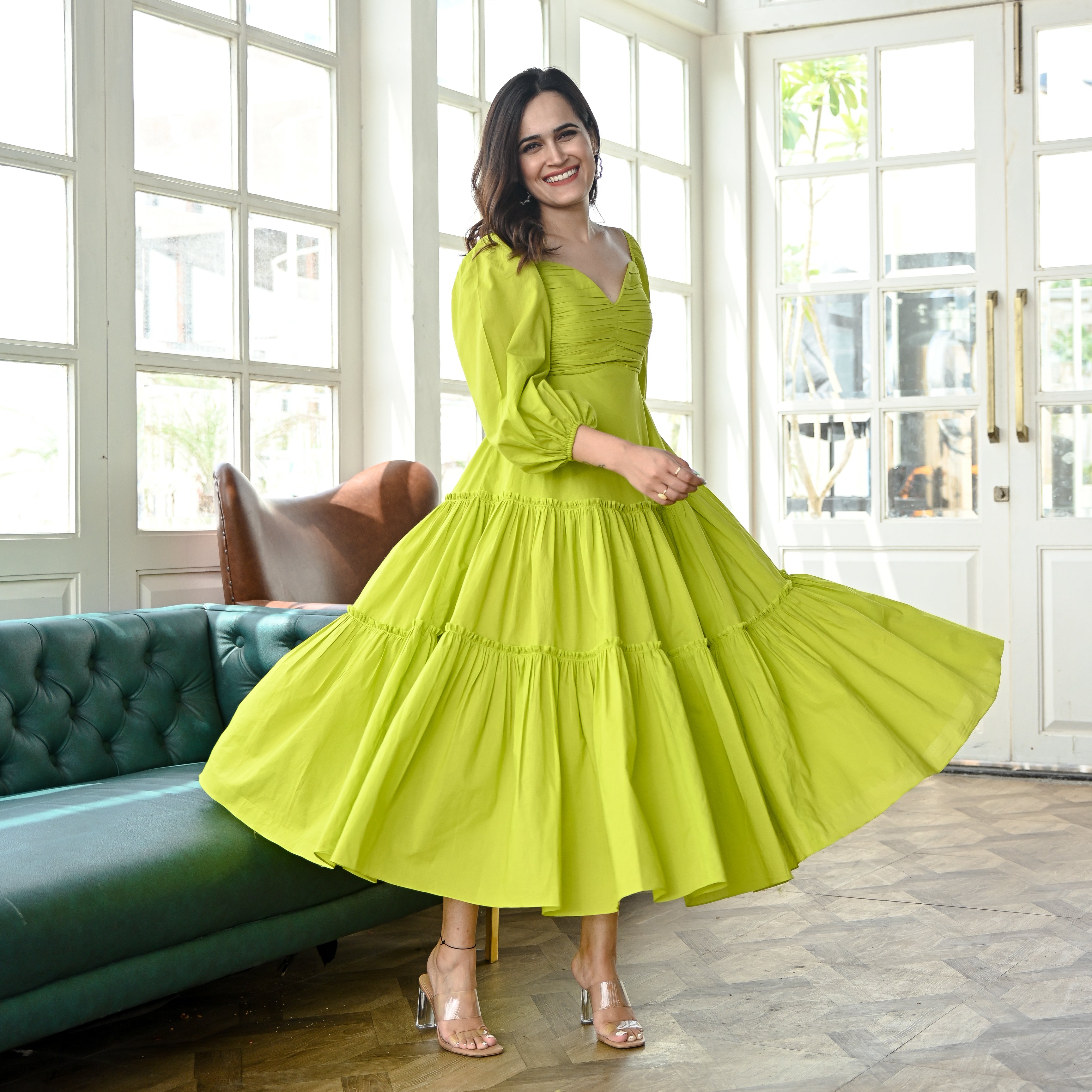Lawn Green Midi Dress