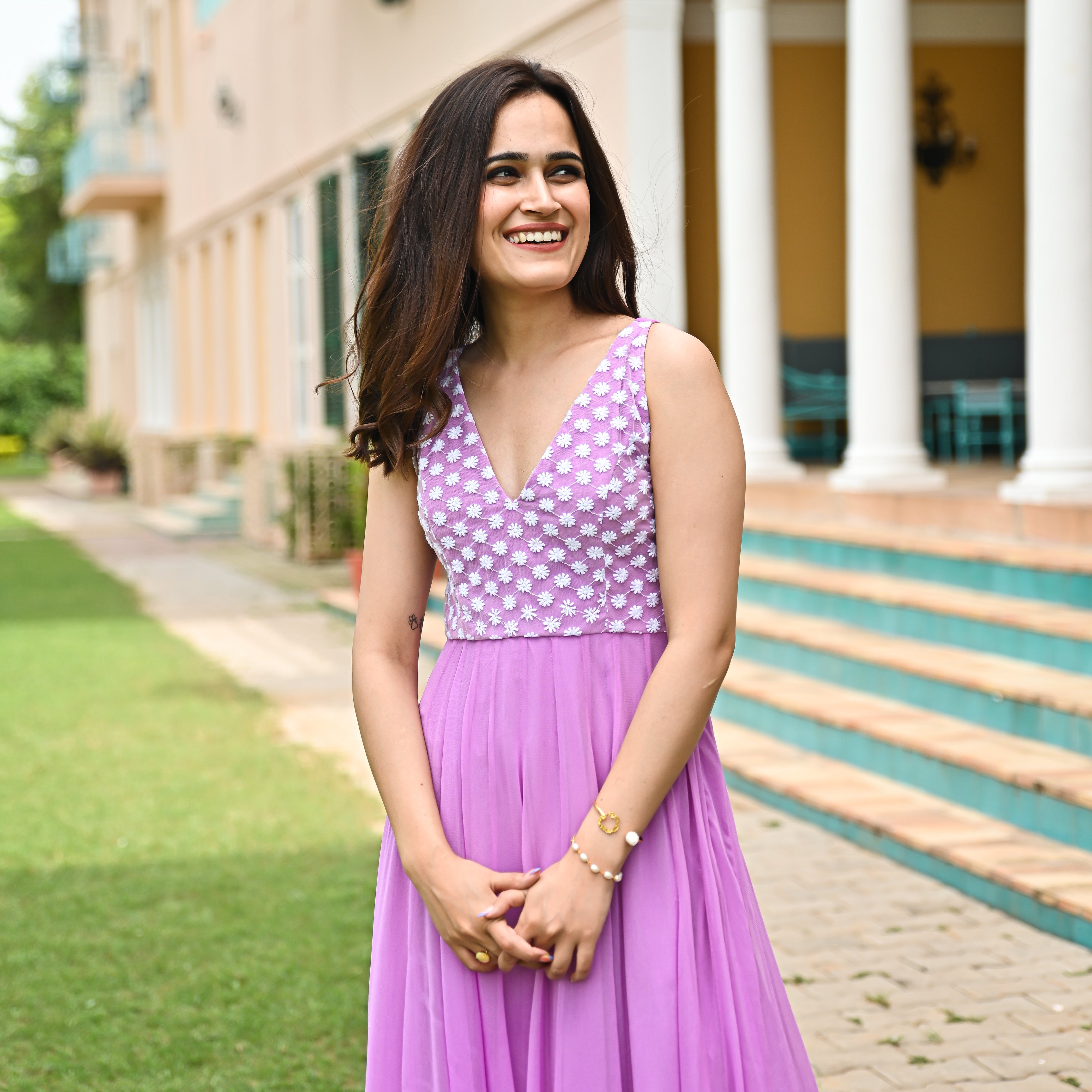 Violet Tulle Embroidered Dress