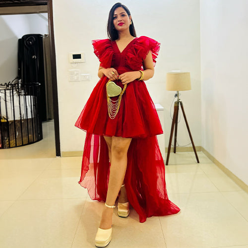 Fairytale V Neck Red Organza Dress For Women Online Ordinaree Fairytale V Neck Red Organza Dress For Women Online Ordinaree