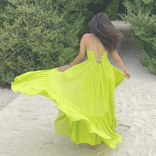 Slime Green Backless Dress