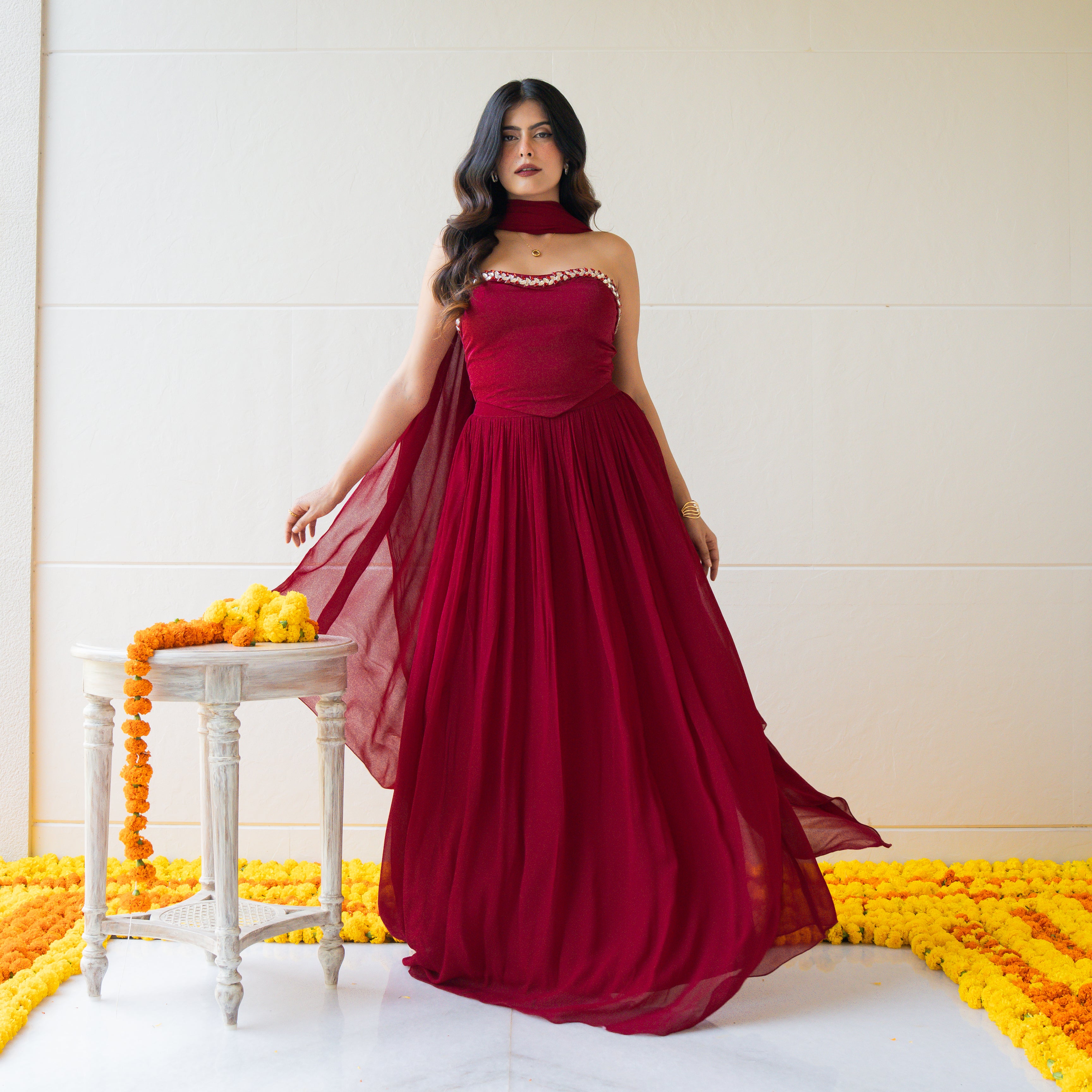 Burgundy Bloom Skirt Set