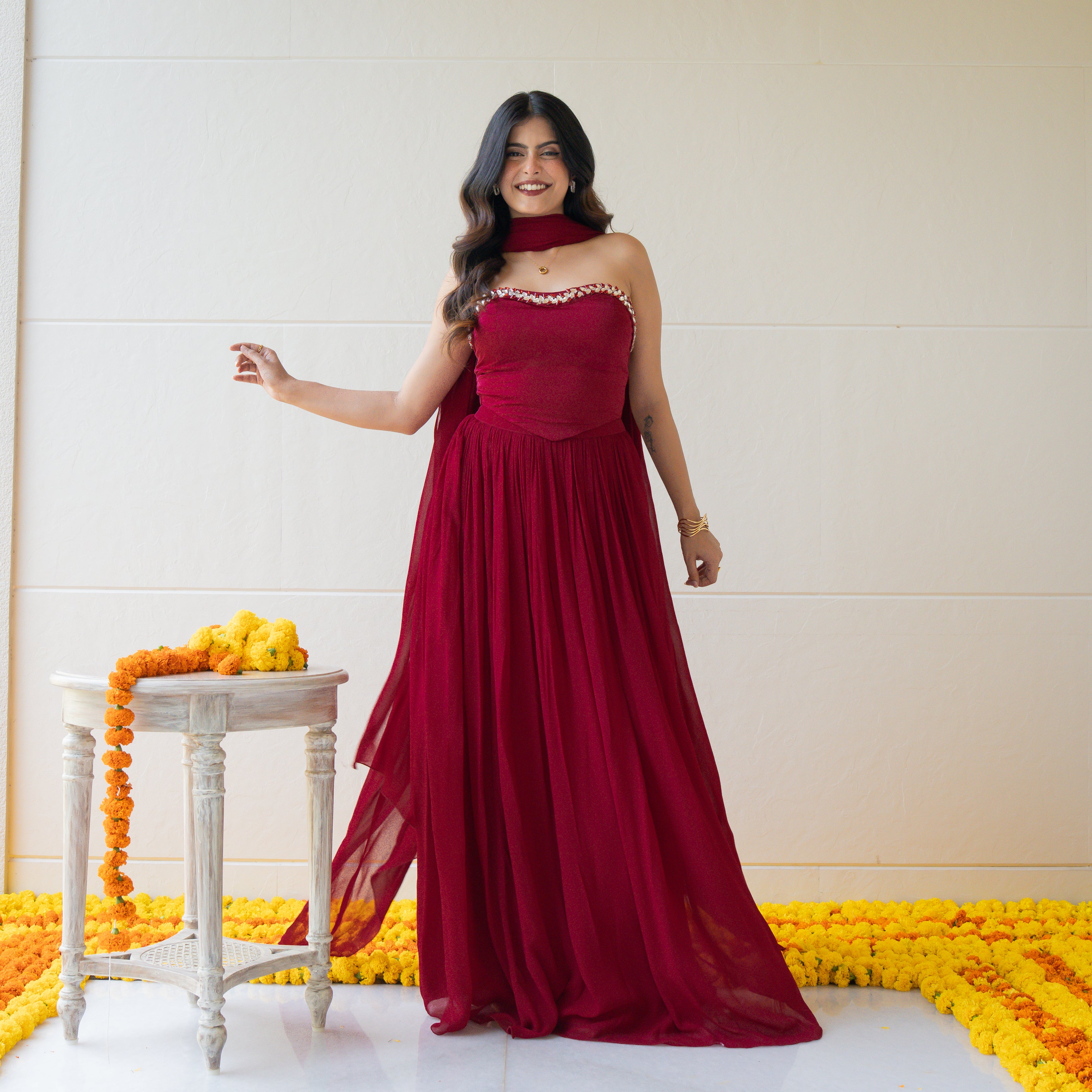 Burgundy Bloom Skirt Set
