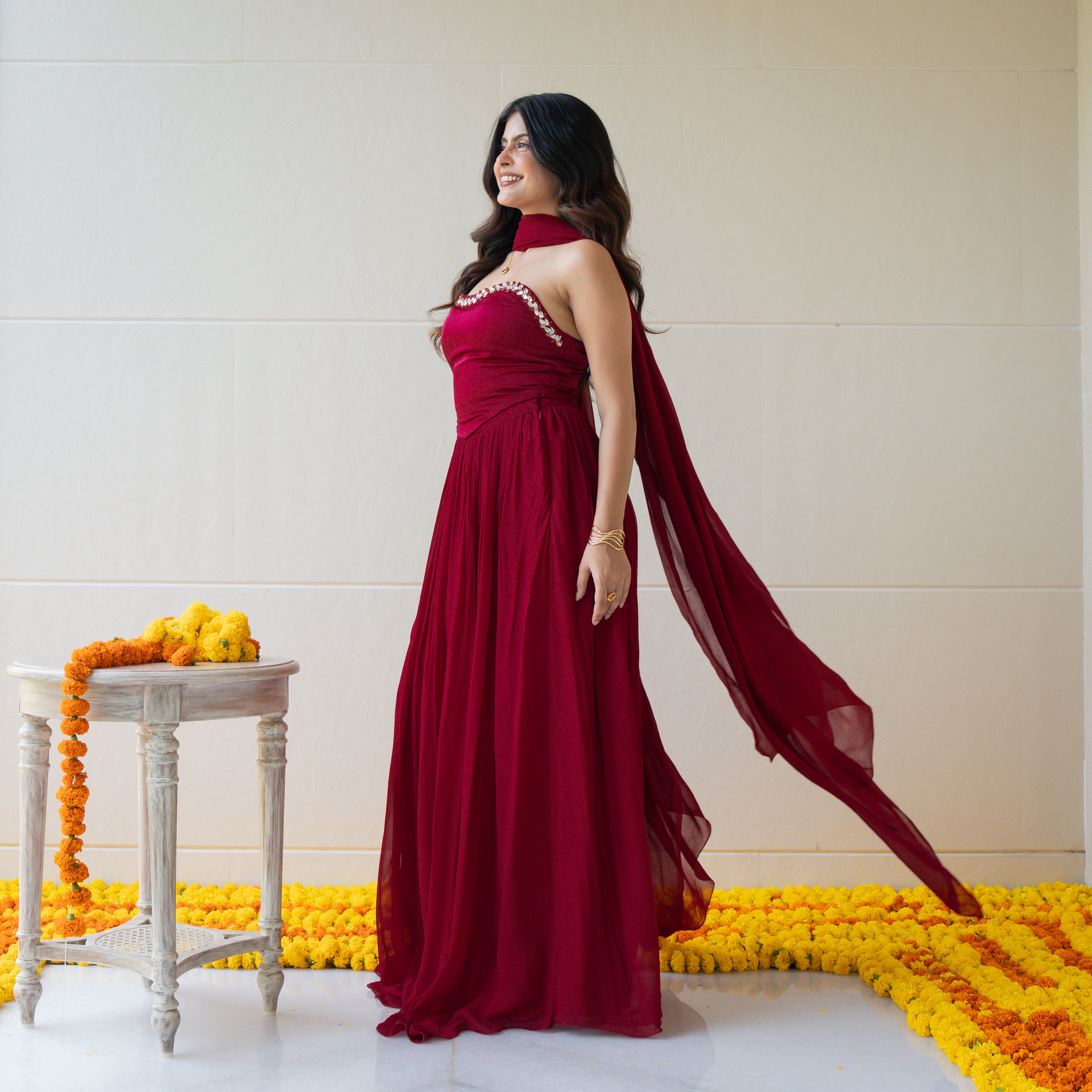 Burgundy Bloom Skirt Set