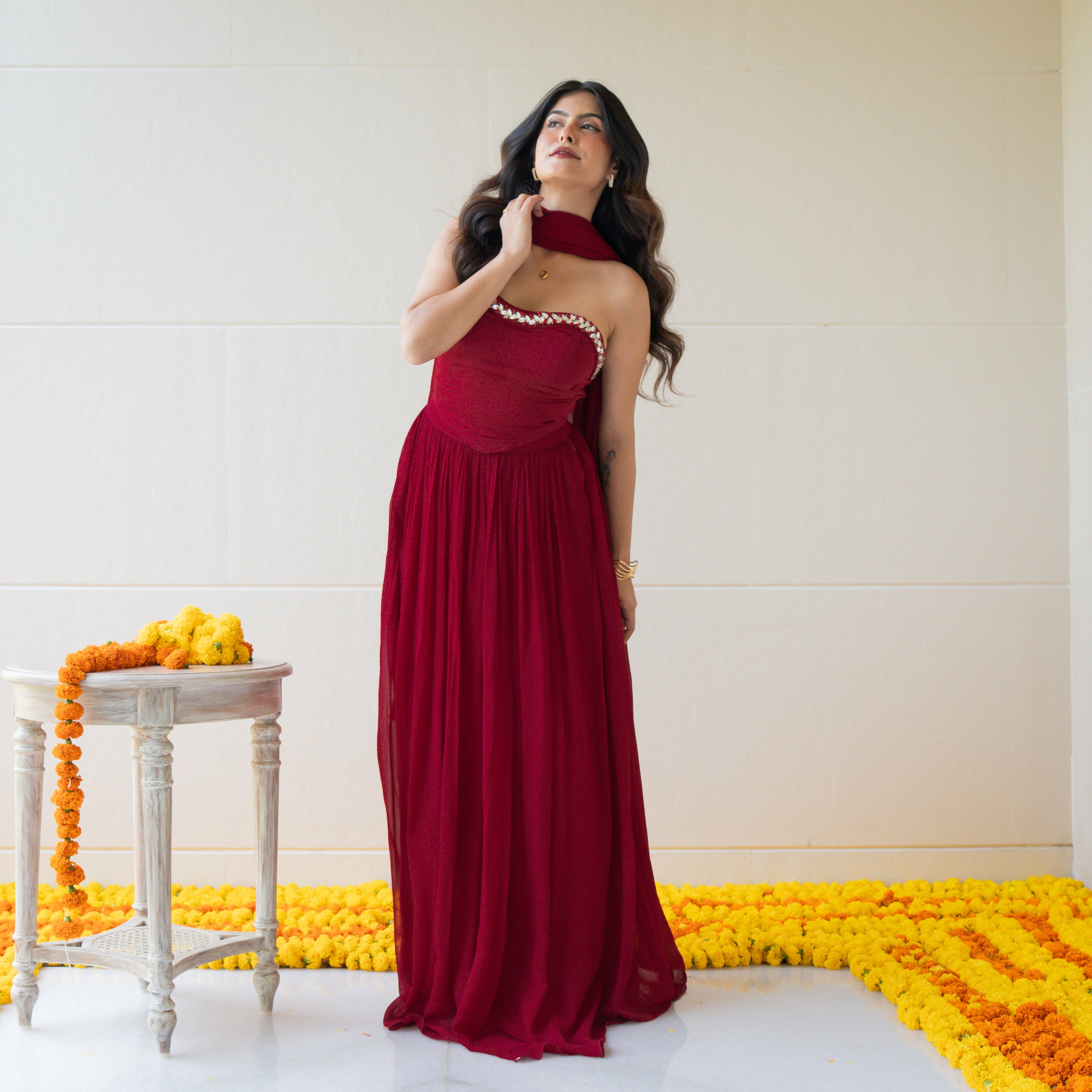 Burgundy Bloom Skirt Set