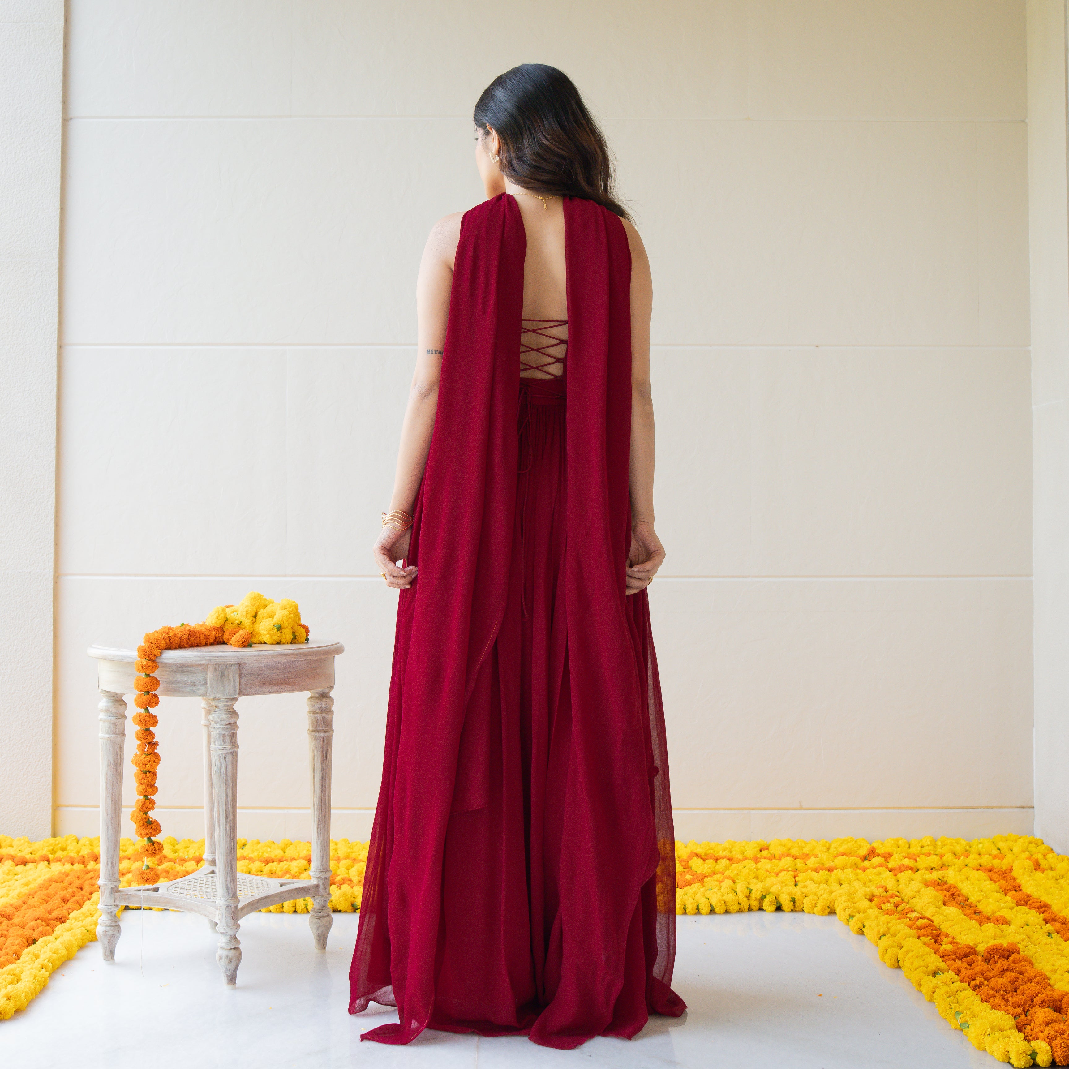 Burgundy Bloom Skirt Set