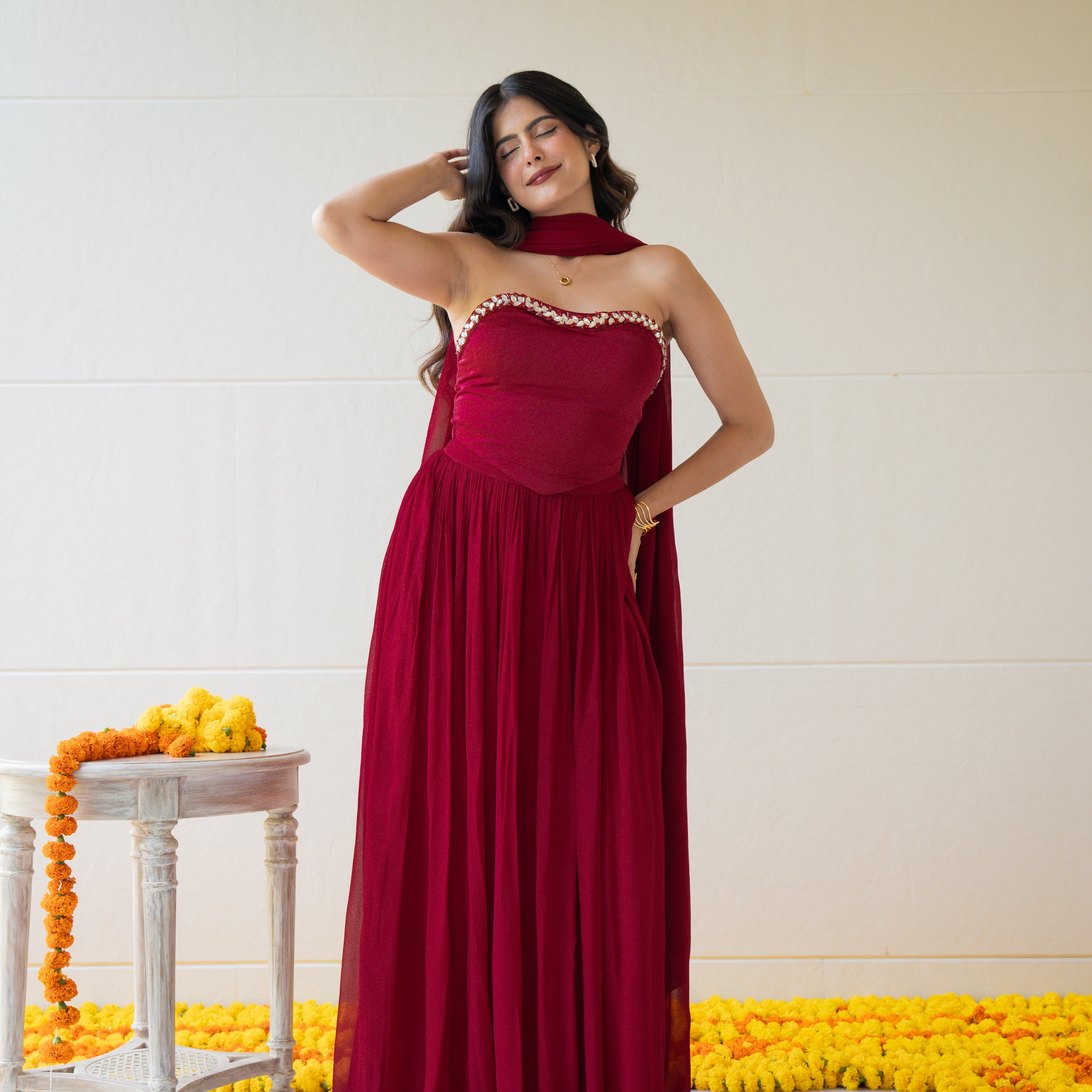 Burgundy Bloom Skirt Set