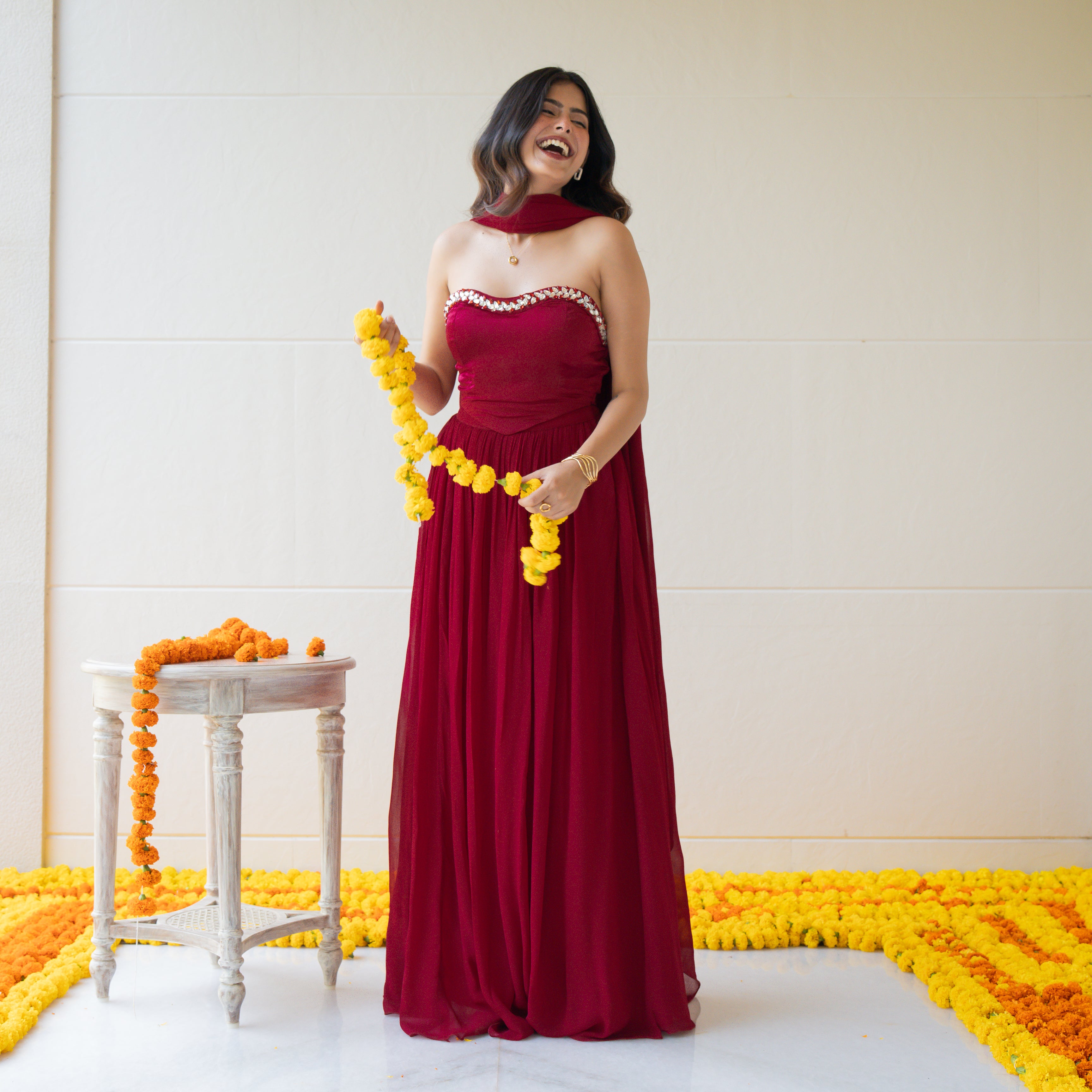 Burgundy Bloom Skirt Set