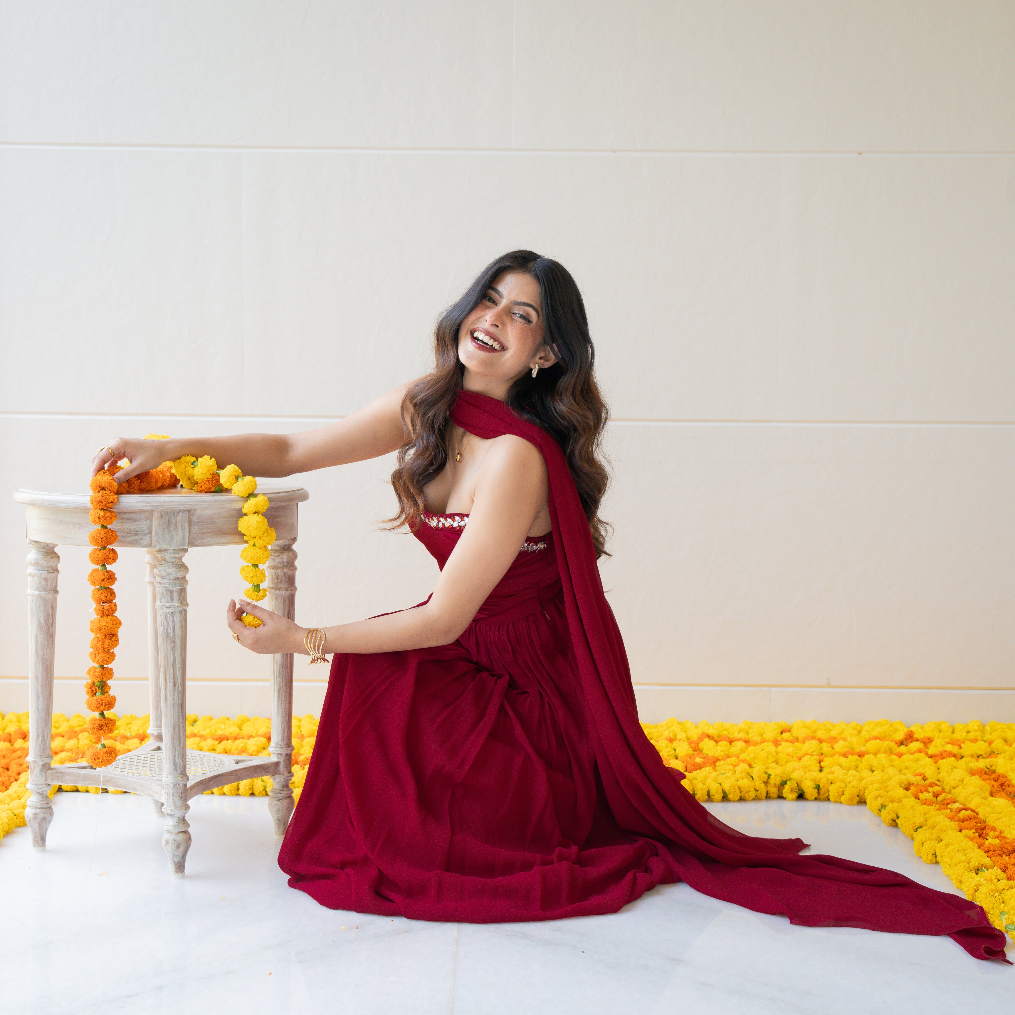 Burgundy Bloom Skirt Set