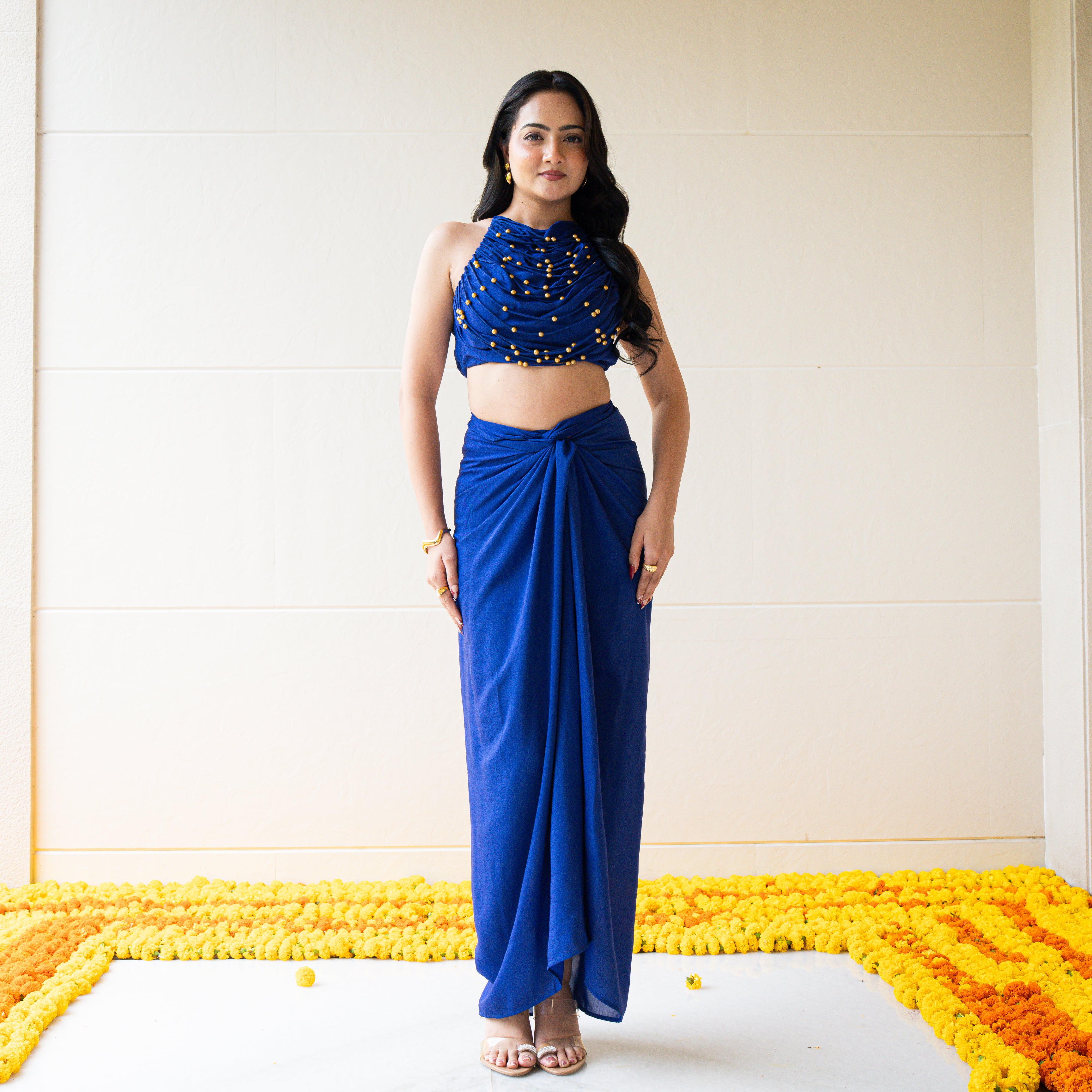 Electric Blue Drape Skirt Set