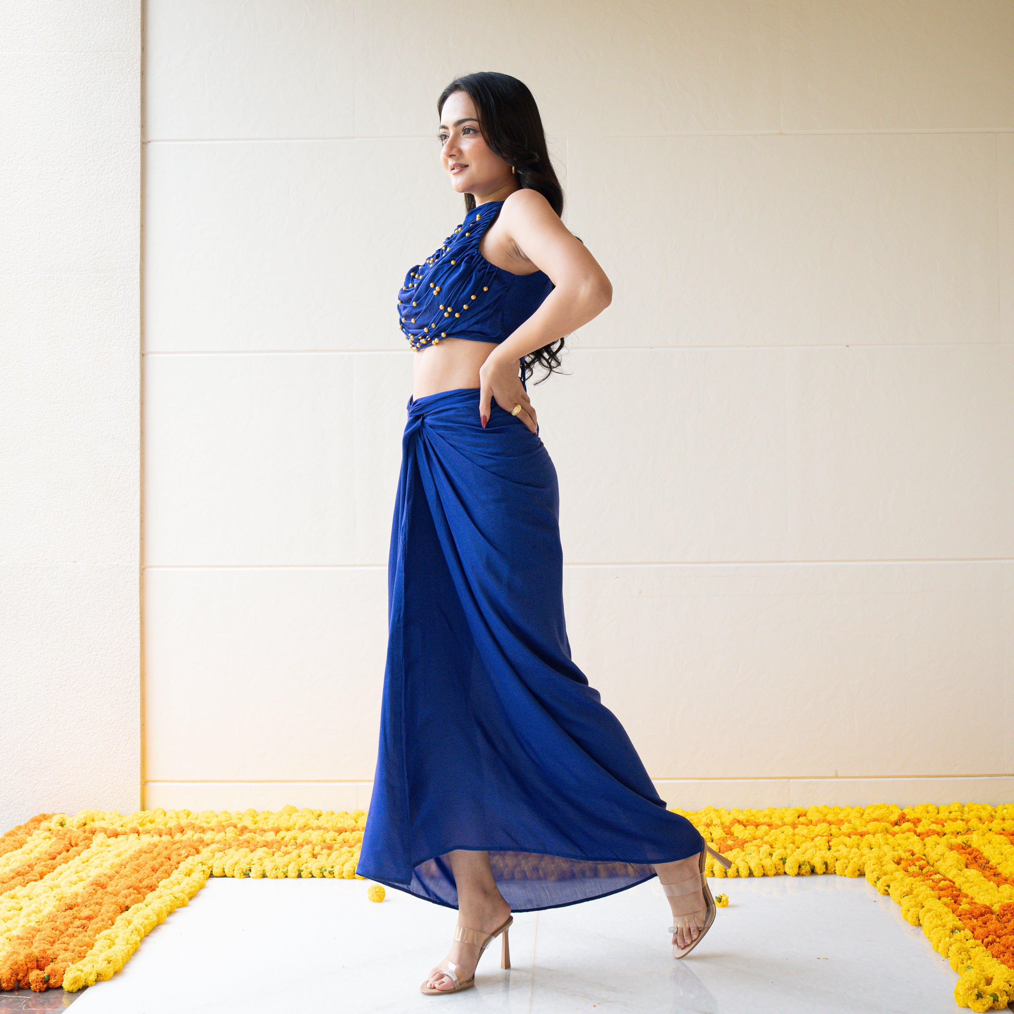 Electric Blue Drape Skirt Set