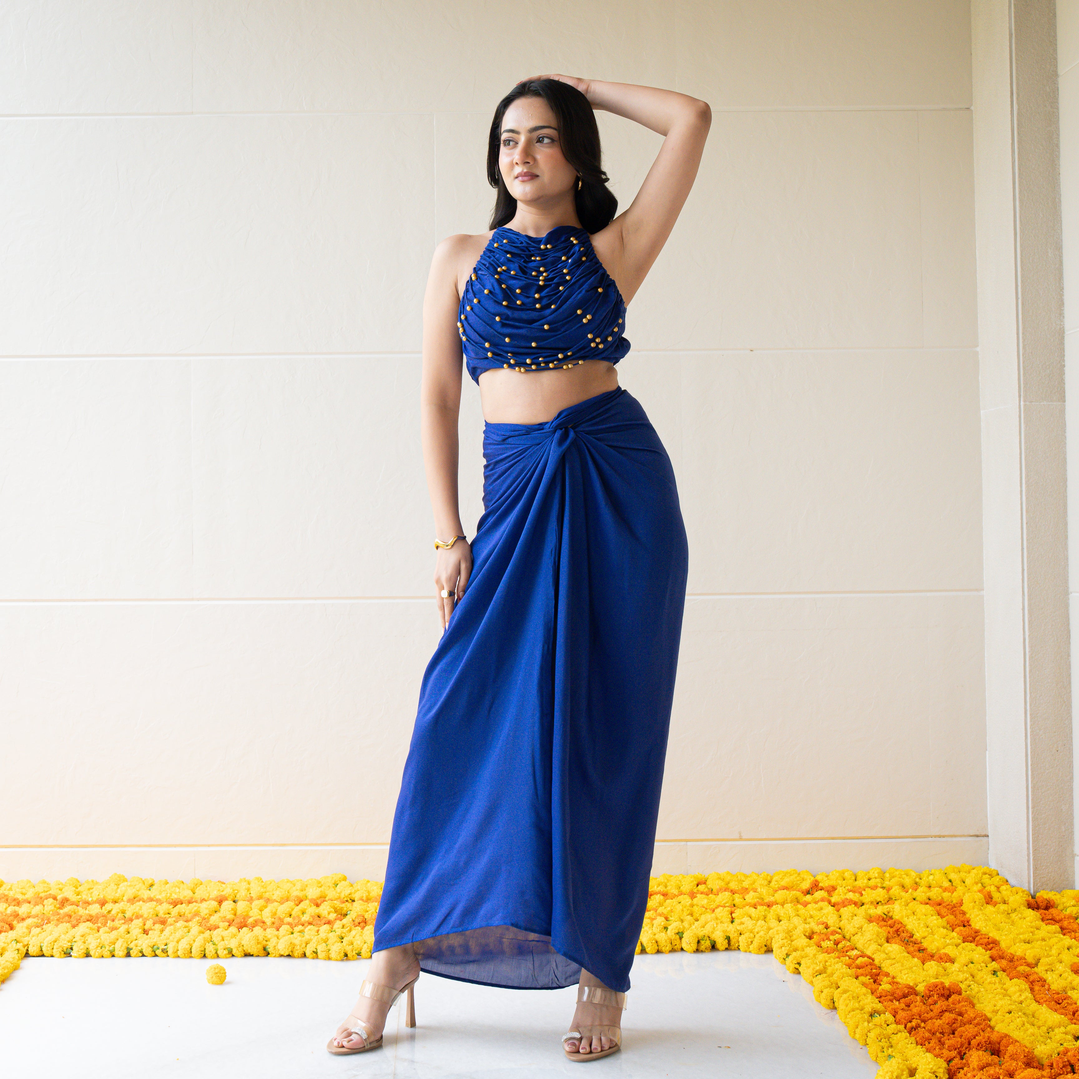 Electric Blue Drape Skirt Set