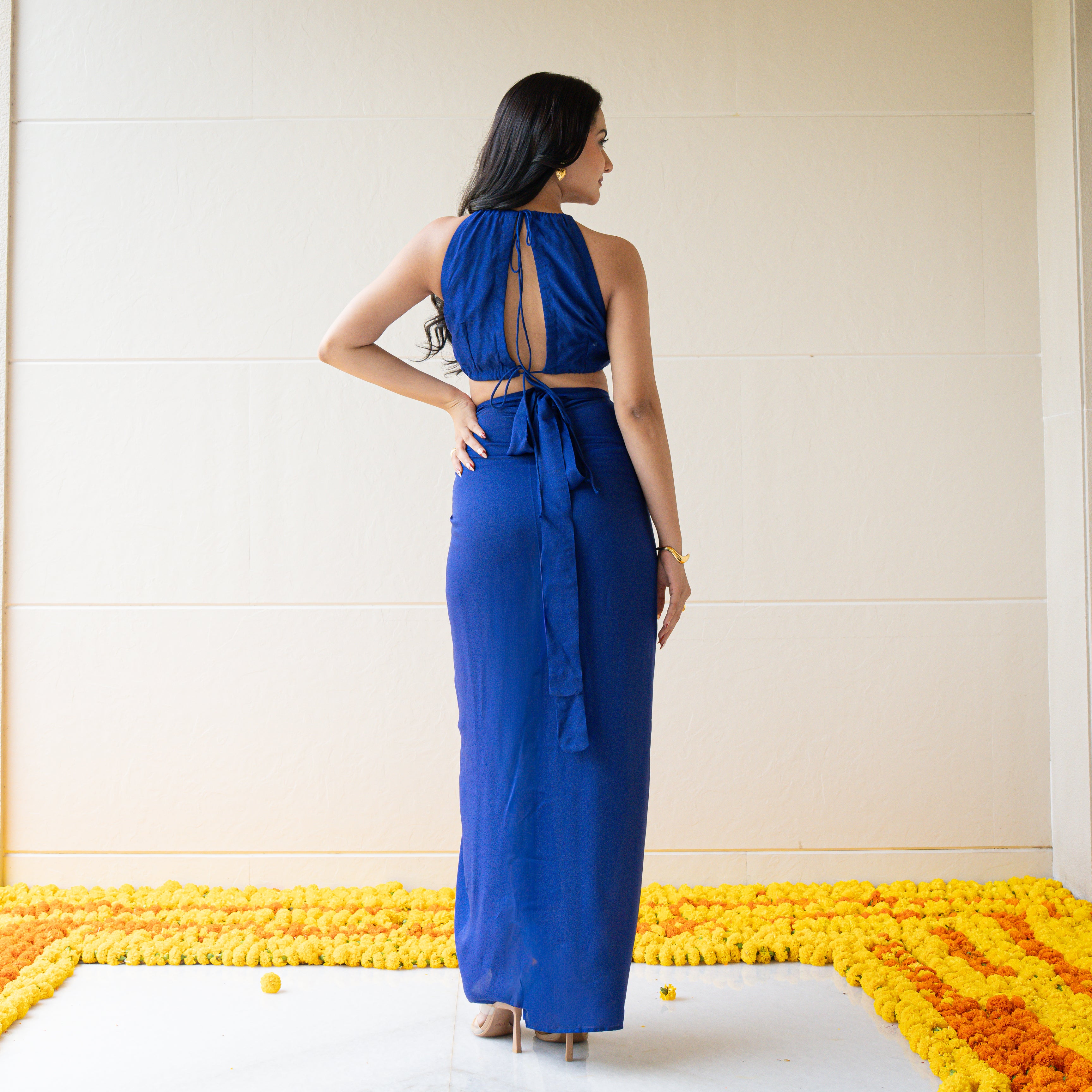 Electric Blue Drape Skirt Set