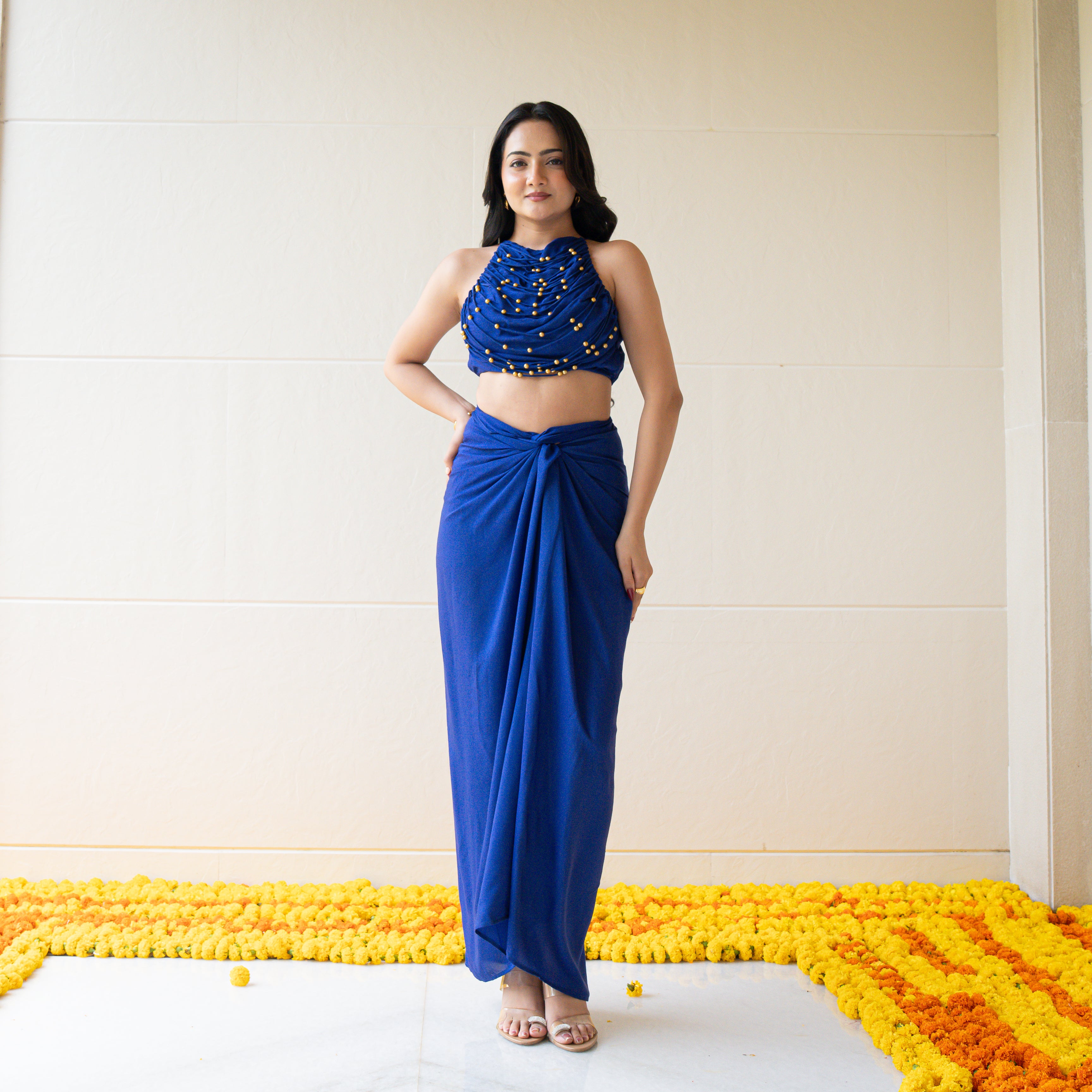 Electric Blue Drape Skirt Set
