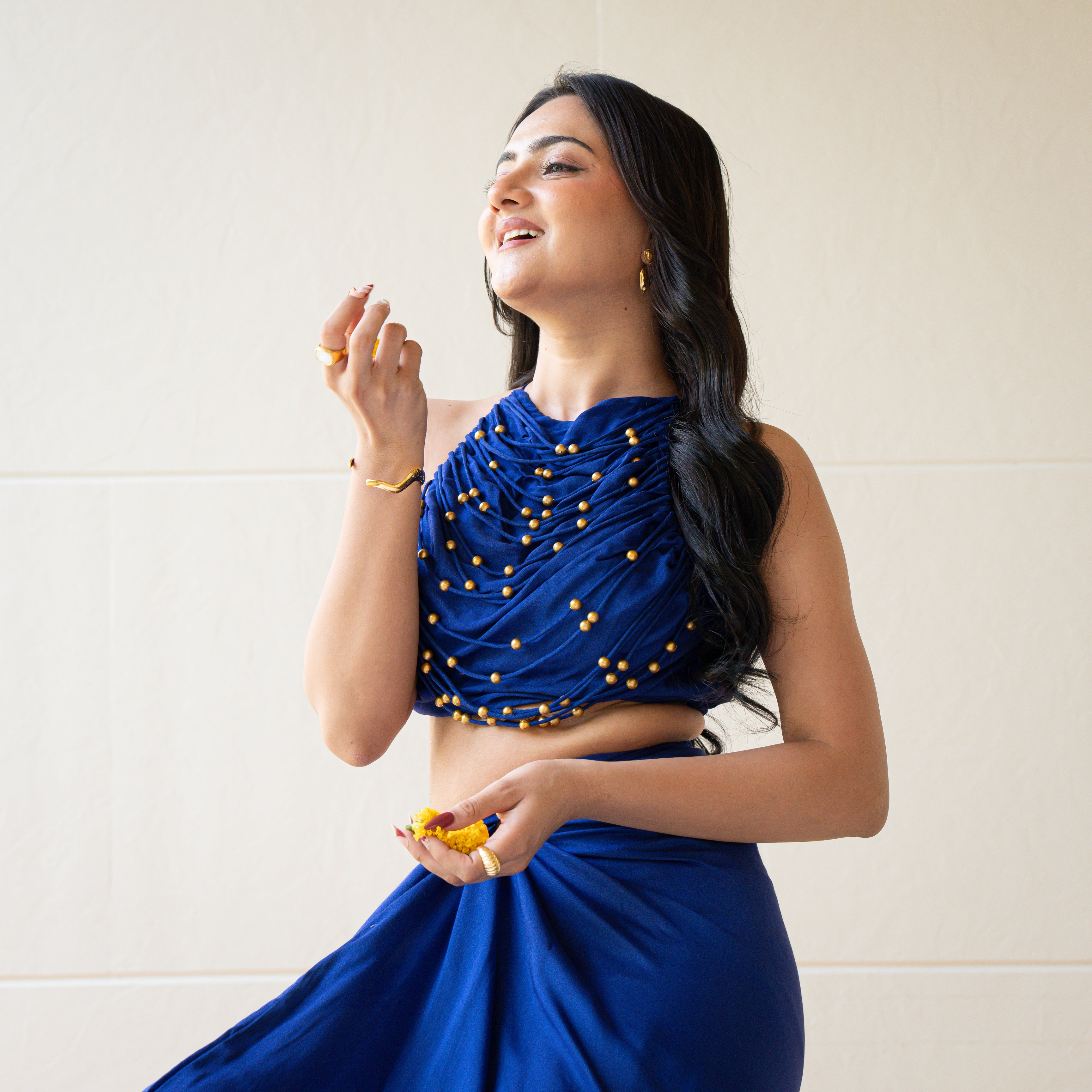 Electric Blue Drape Skirt Set