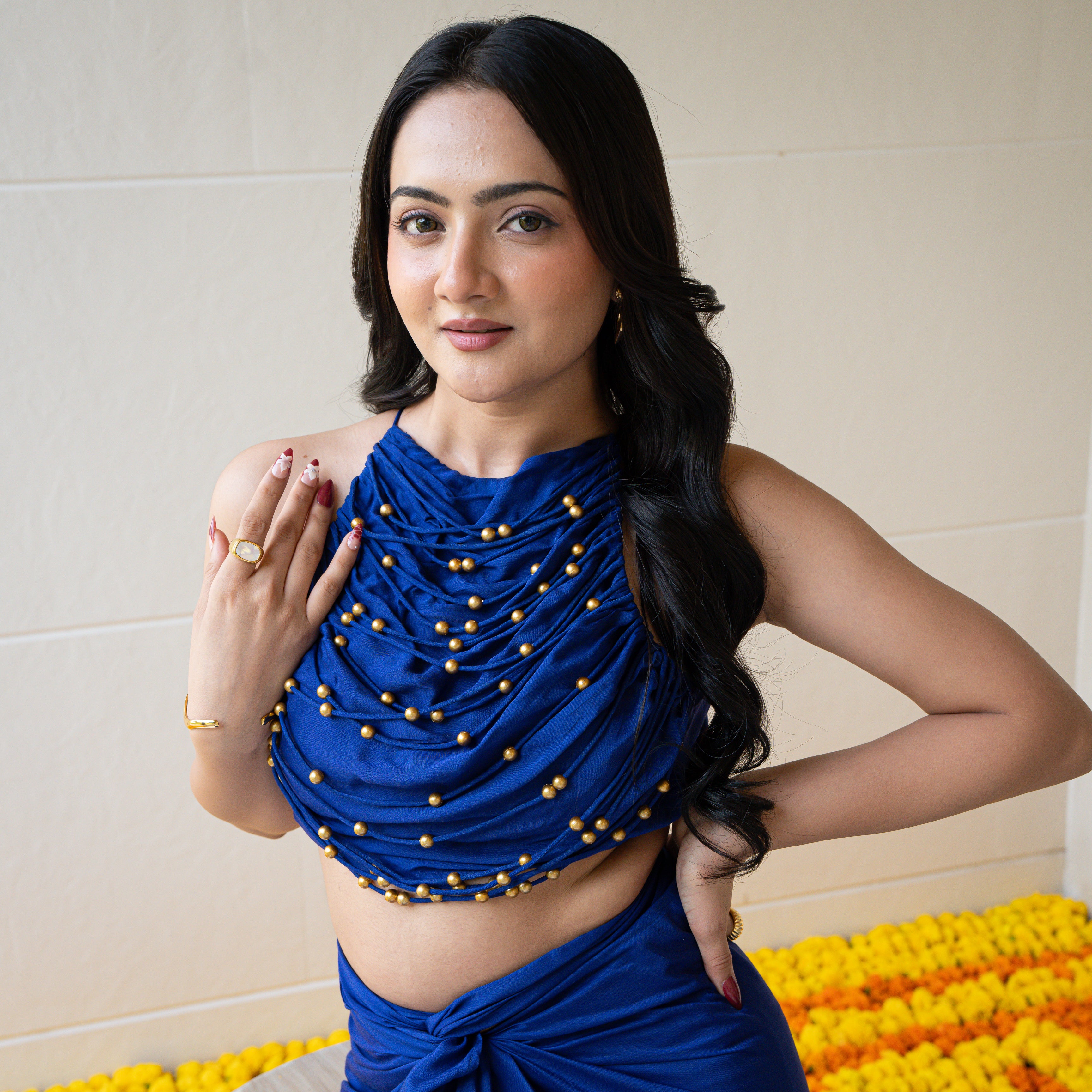 Electric Blue Drape Skirt Set