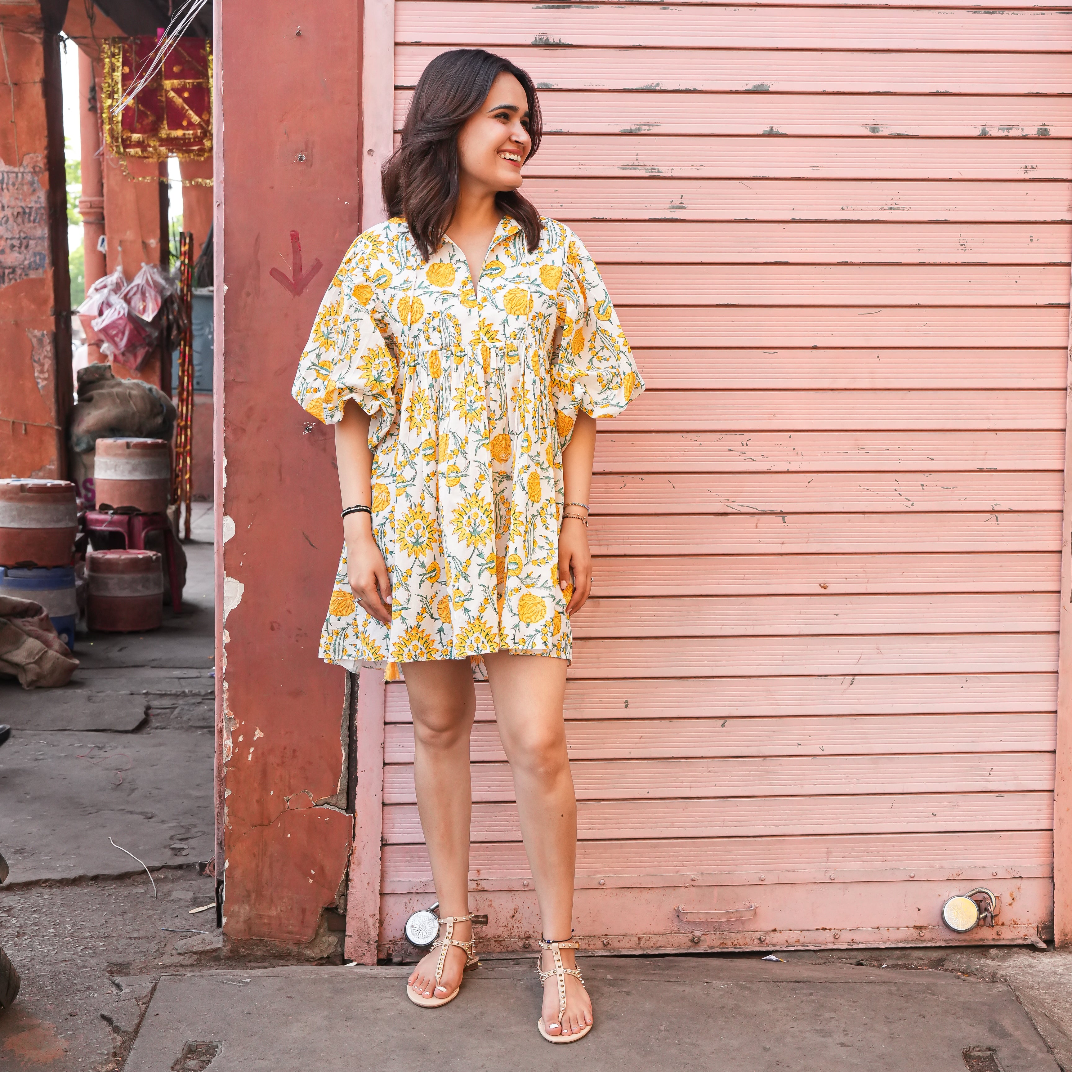 Sunehri Petal Short Dress