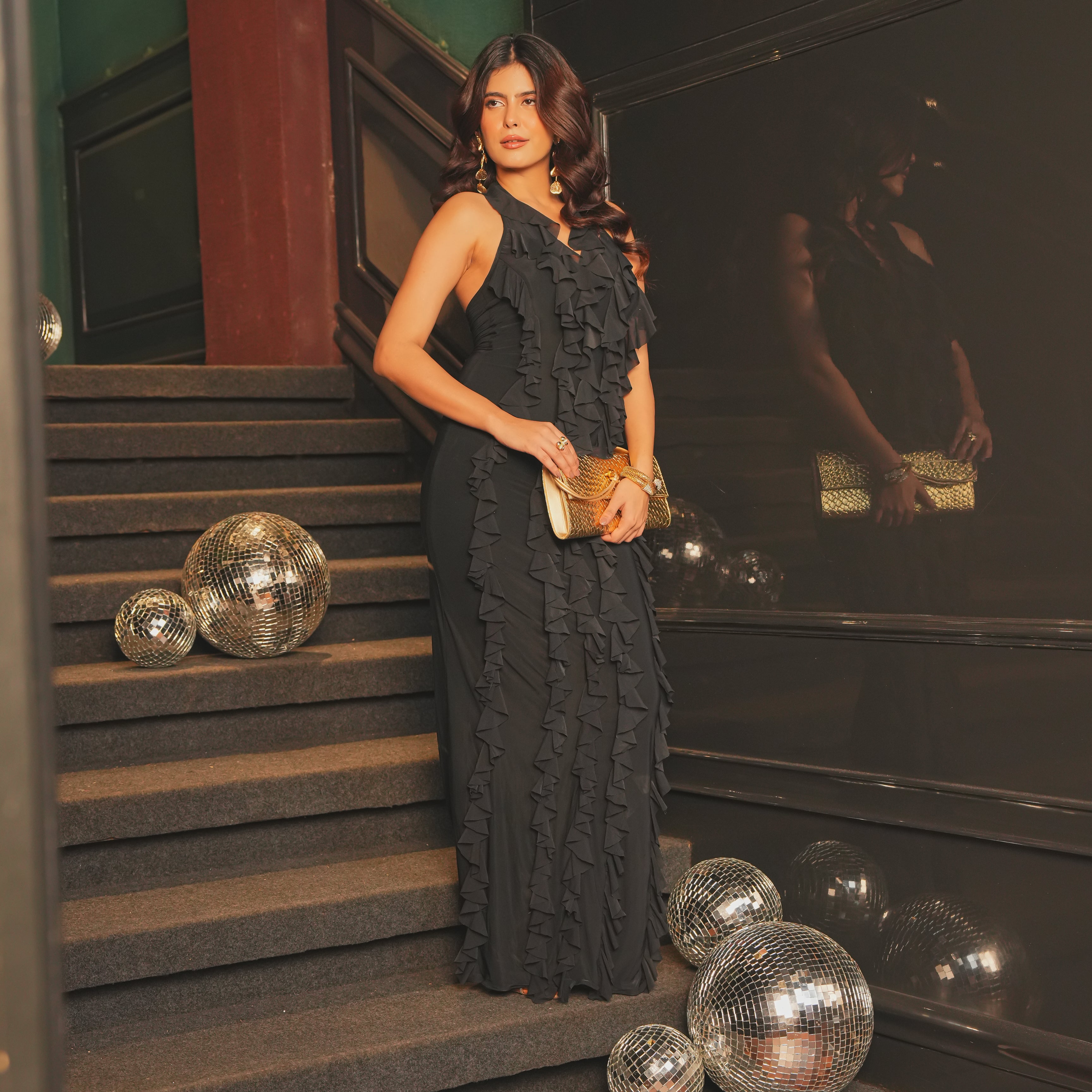 Black Ripple Long Dress