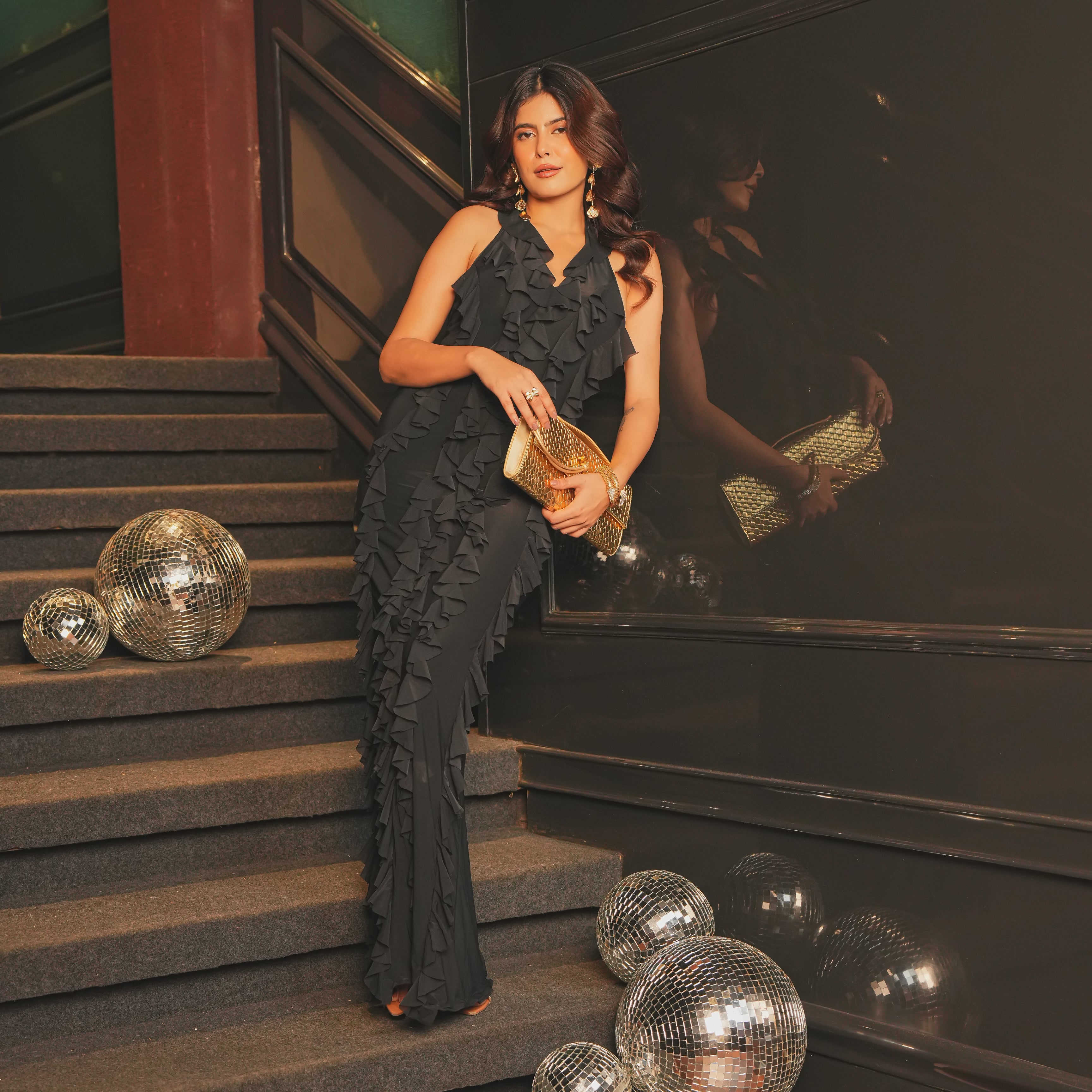 Black Ripple Long Dress