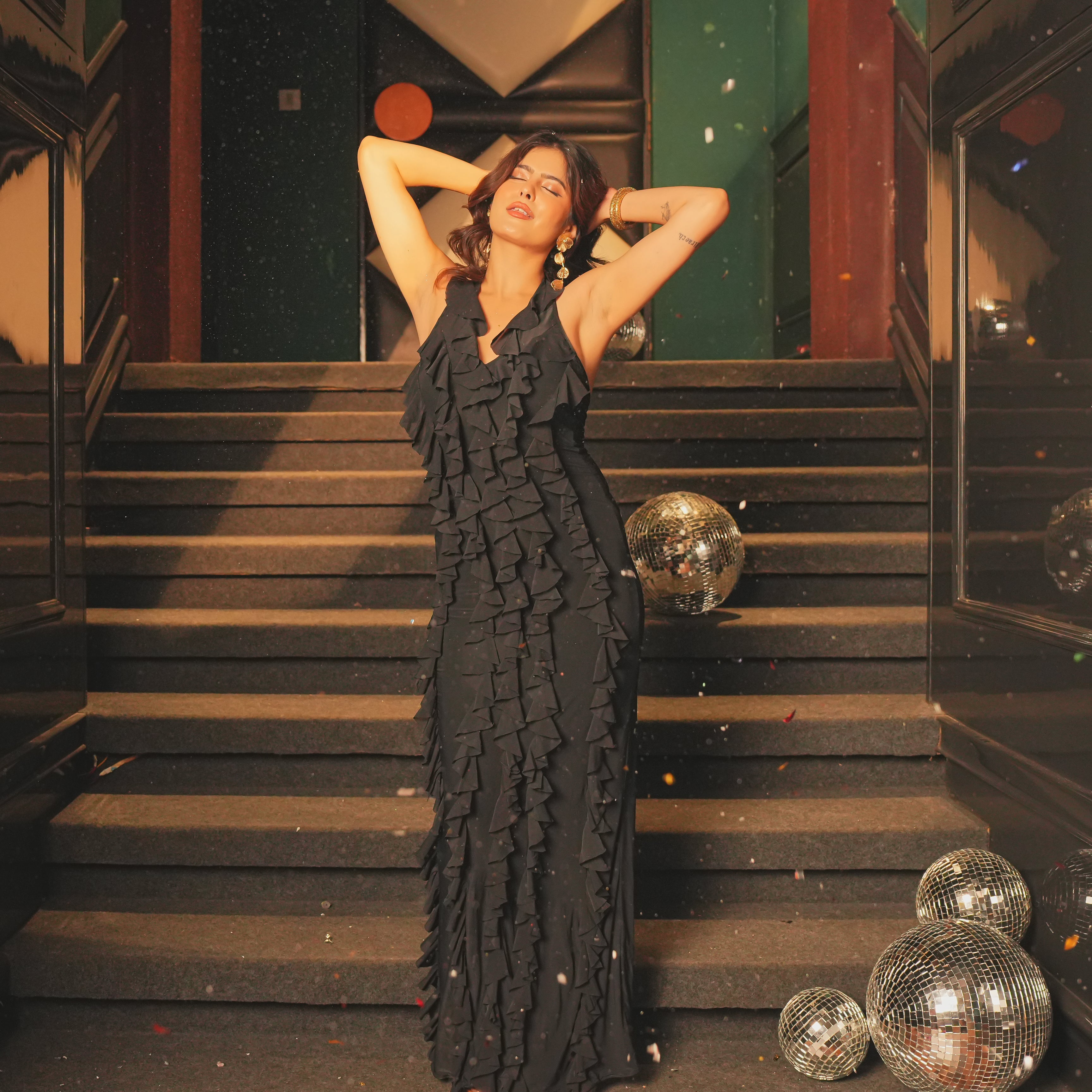 Black Ripple Long Dress