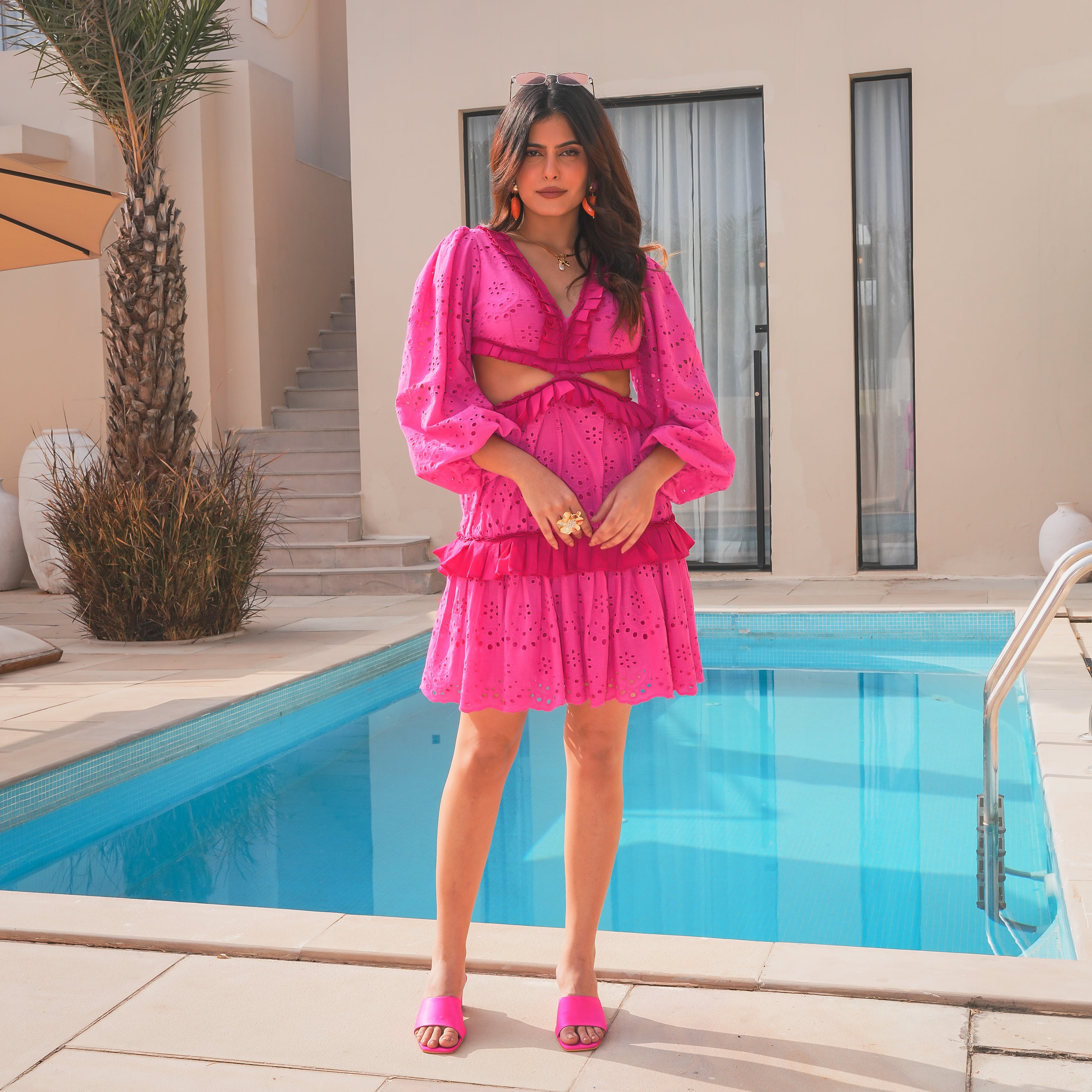 Fuschia Flutter Short Dress