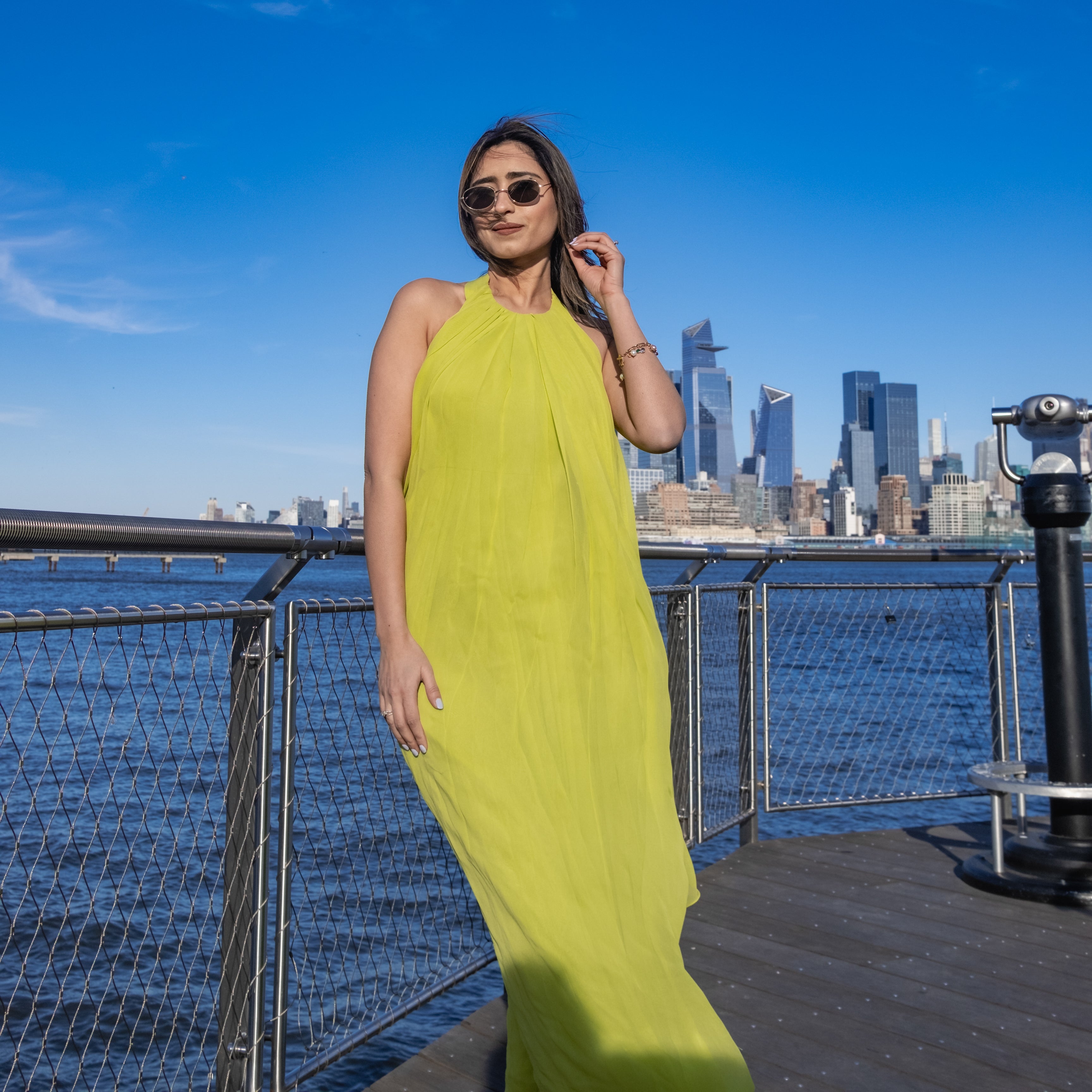 NYC Afterglow Pleated Long Dress