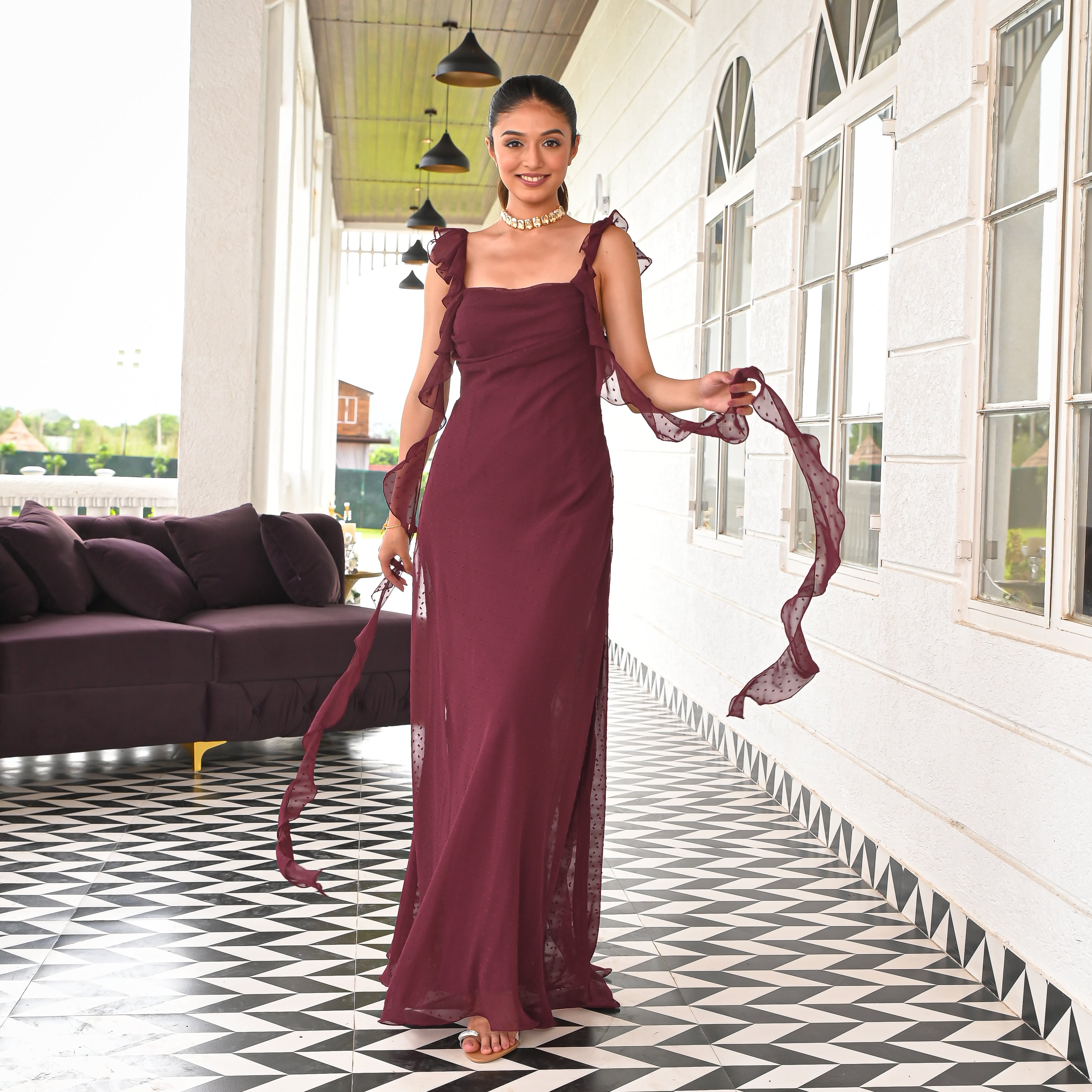 Whimsy Wine Long Dress