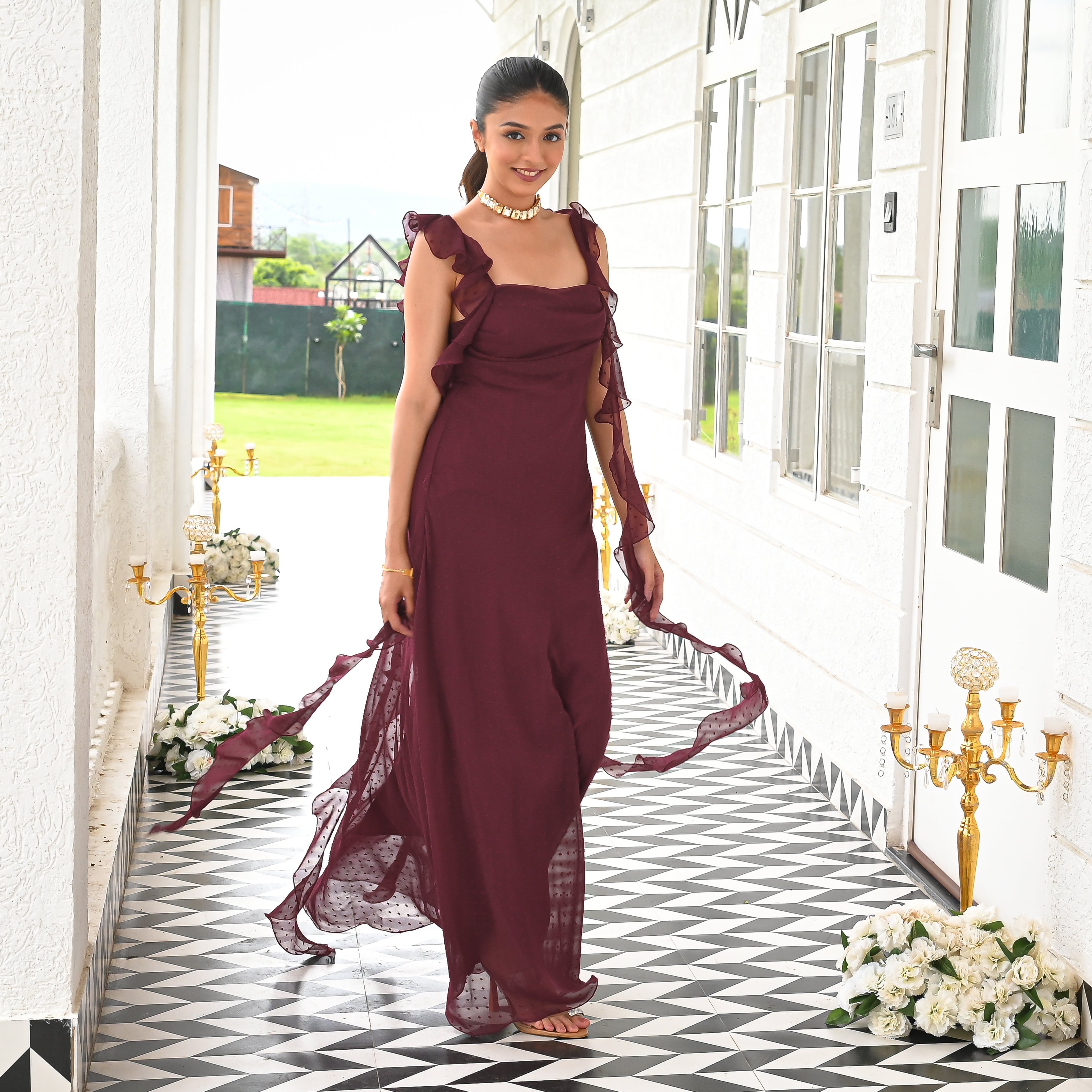 Whimsy Wine Long Dress