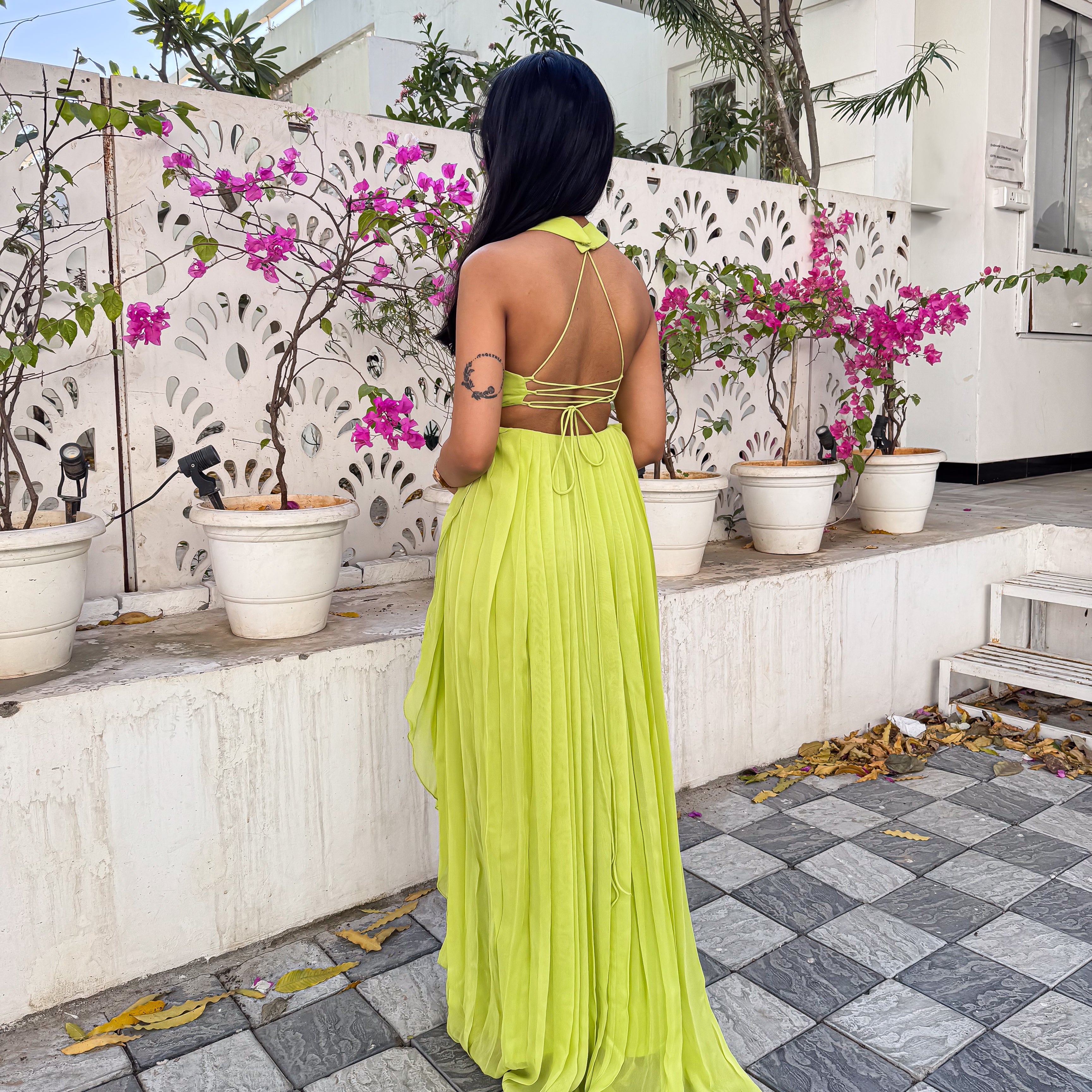 NYC Afterglow Pleated Long Dress