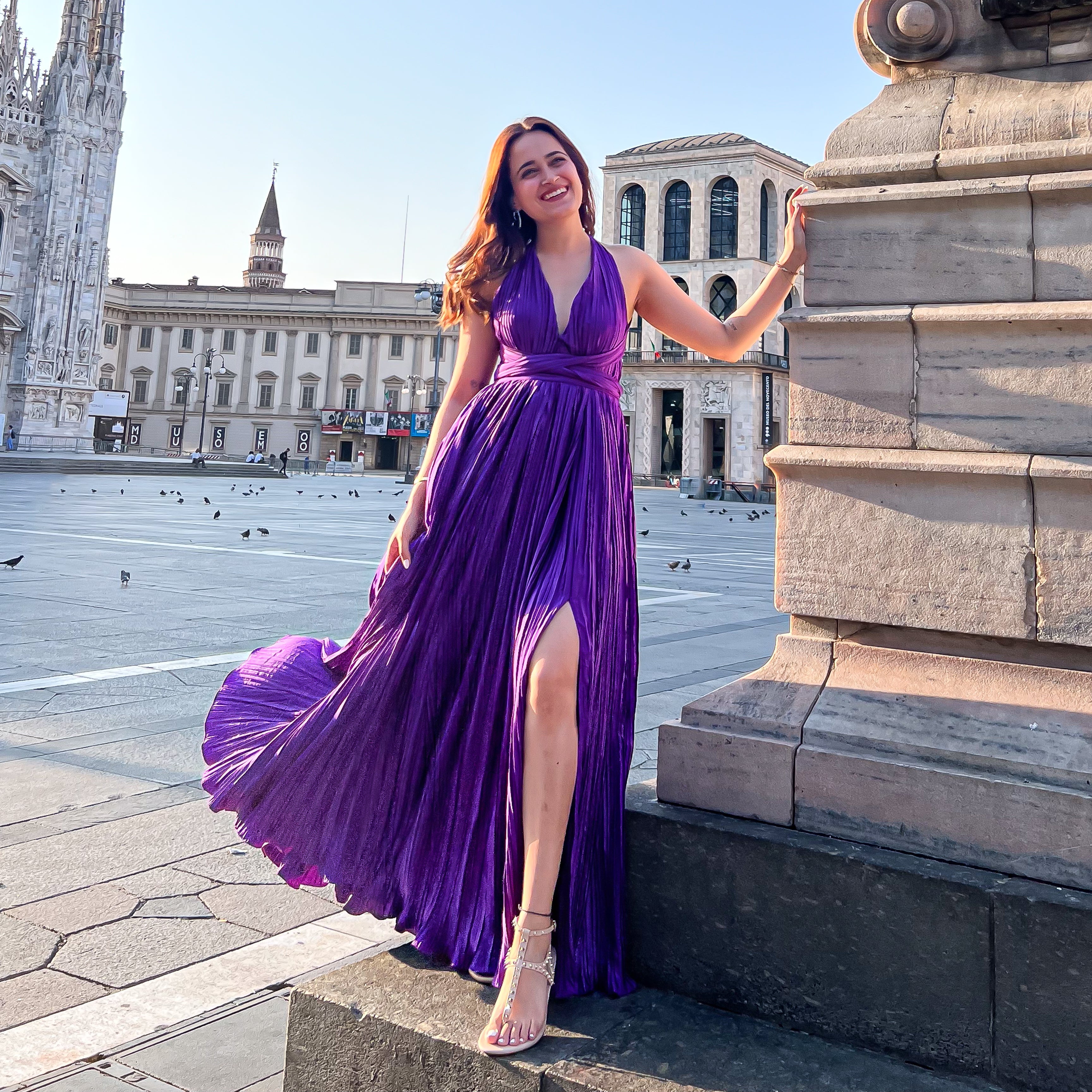 Purple American Crepe Side Slit Dress for Women Online