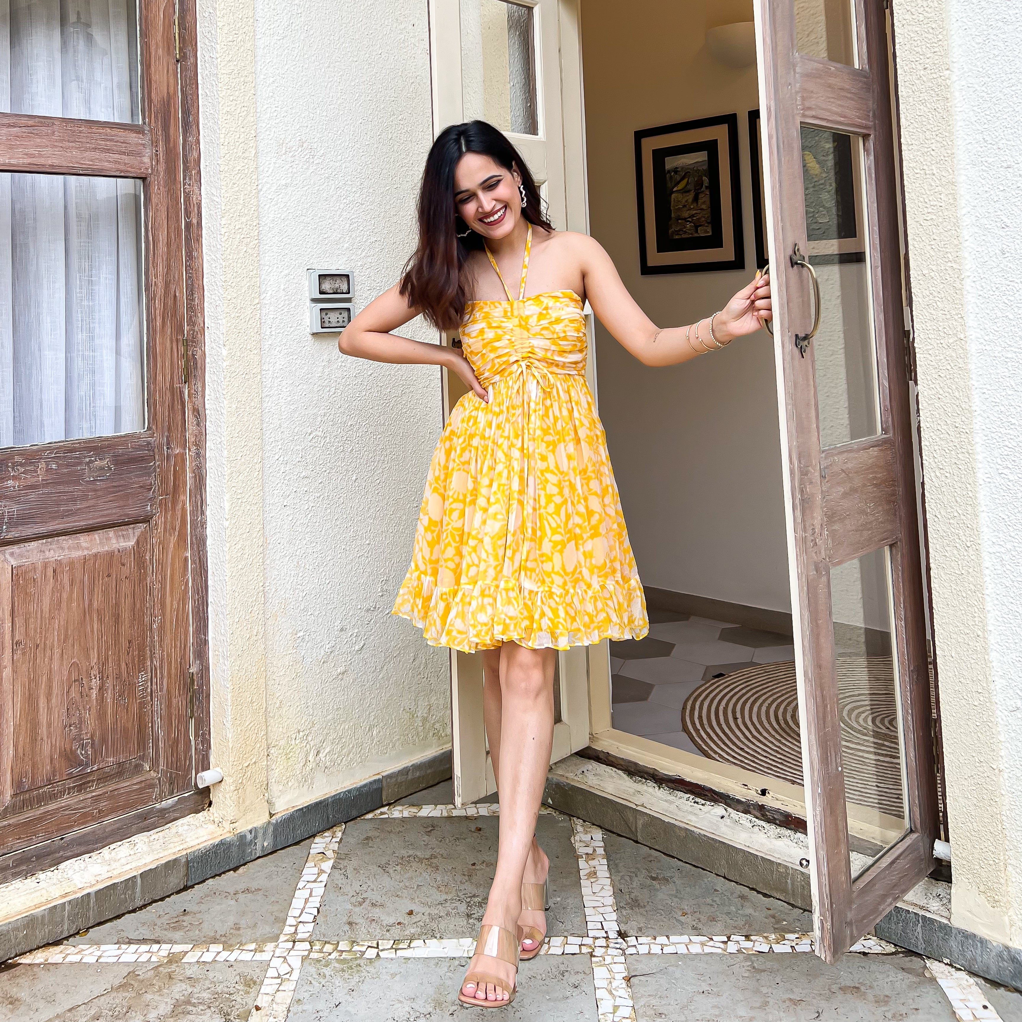 Samay Raina Lemon Designer Chiffon Short Dress For Women Online