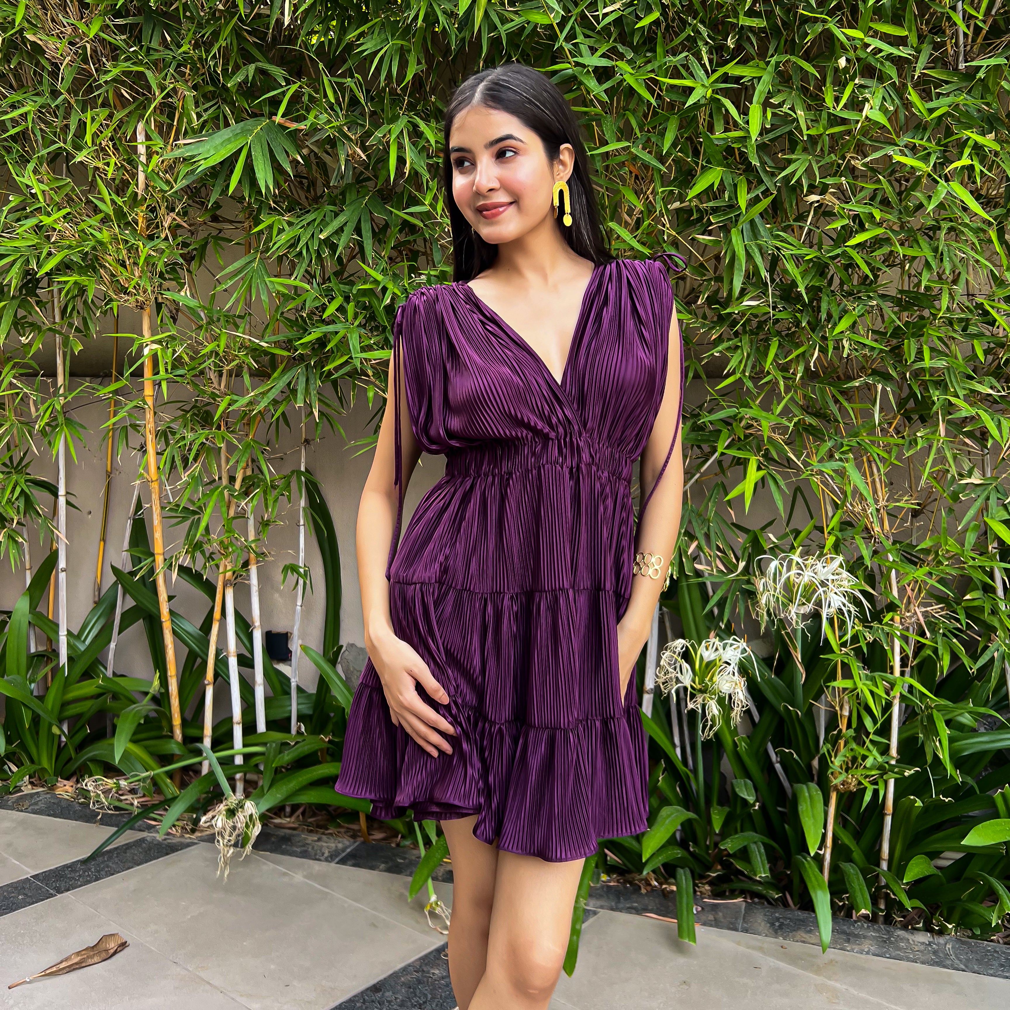 Crinkle Plum Short Dress