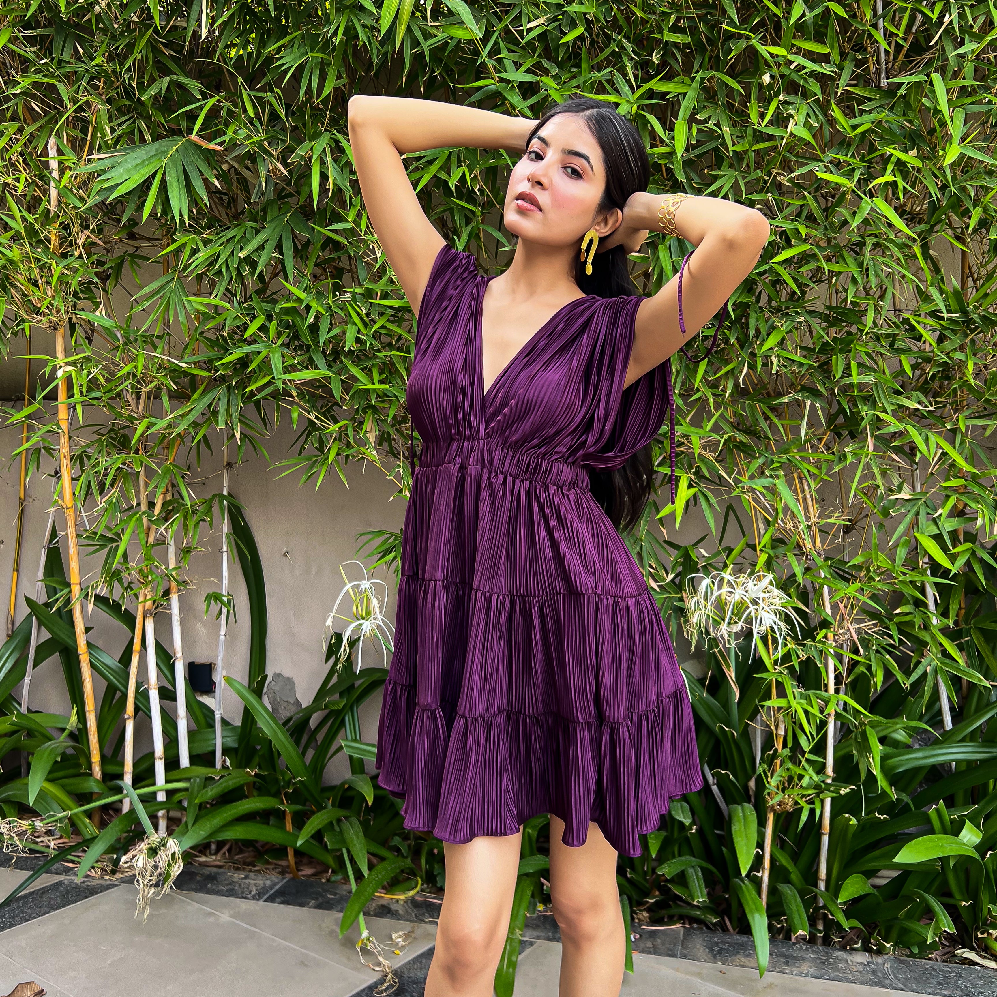 Crinkle Plum Short Dress