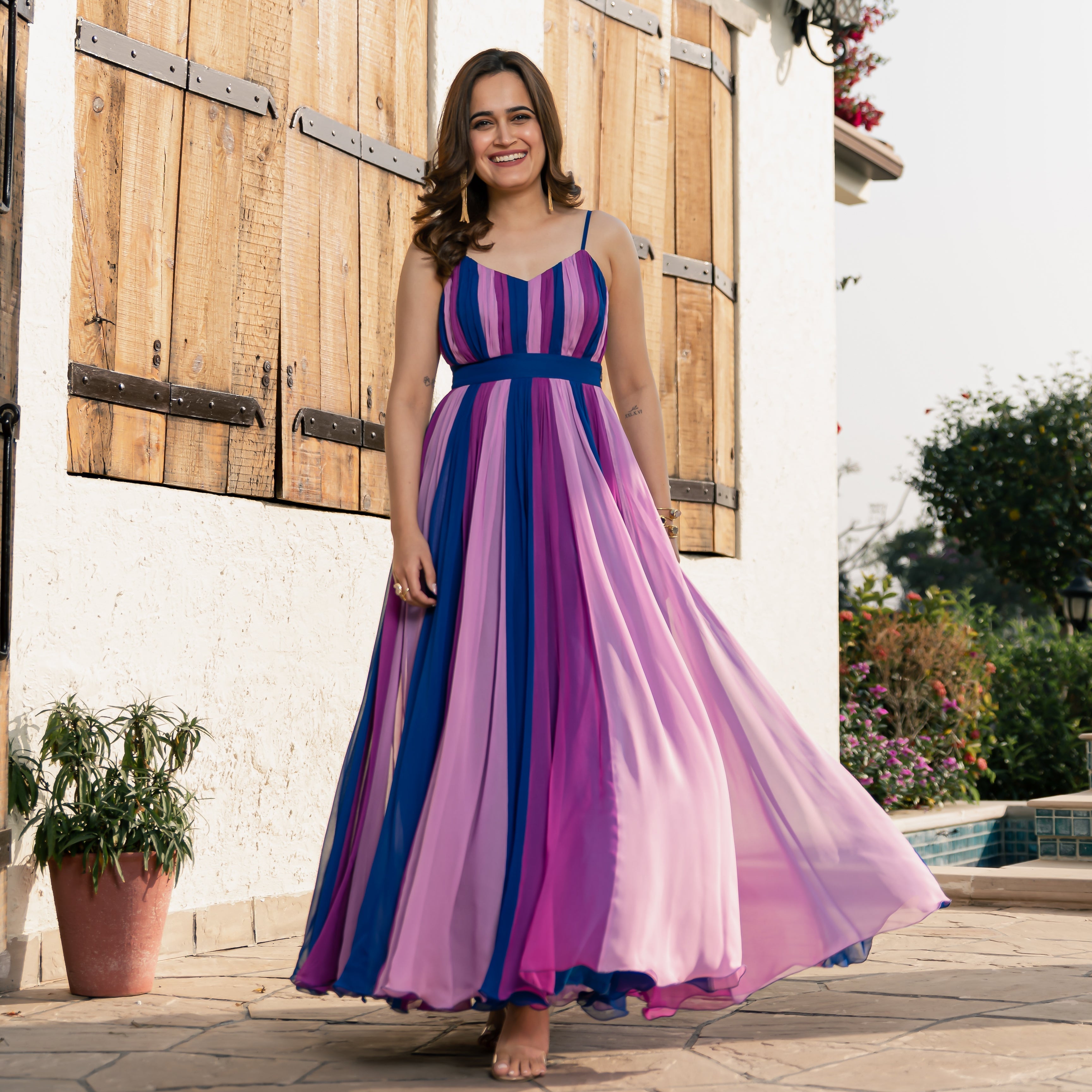 Blossom Burst Georgette Backless Dress For Women Online