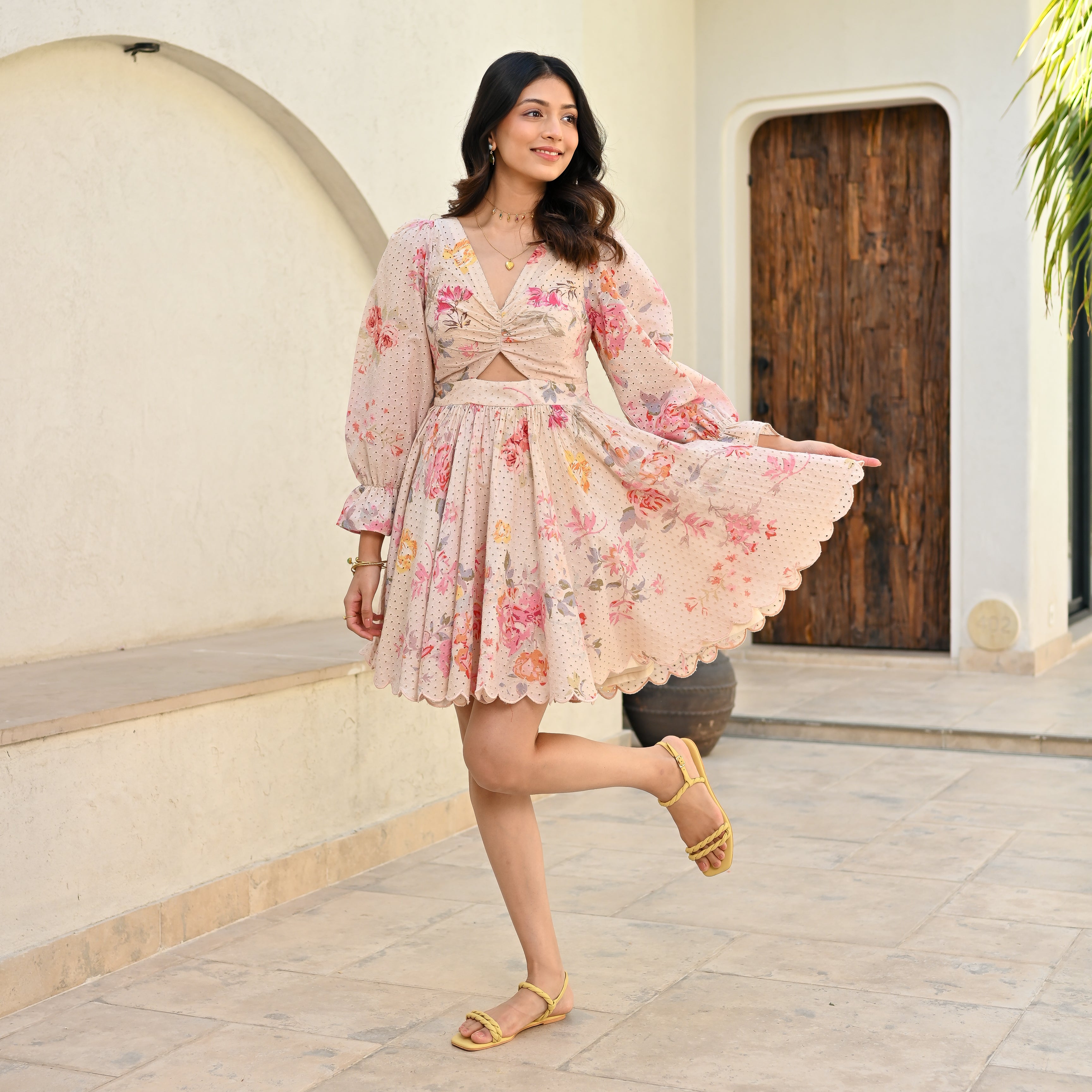 Eyelet Floral Short Dress