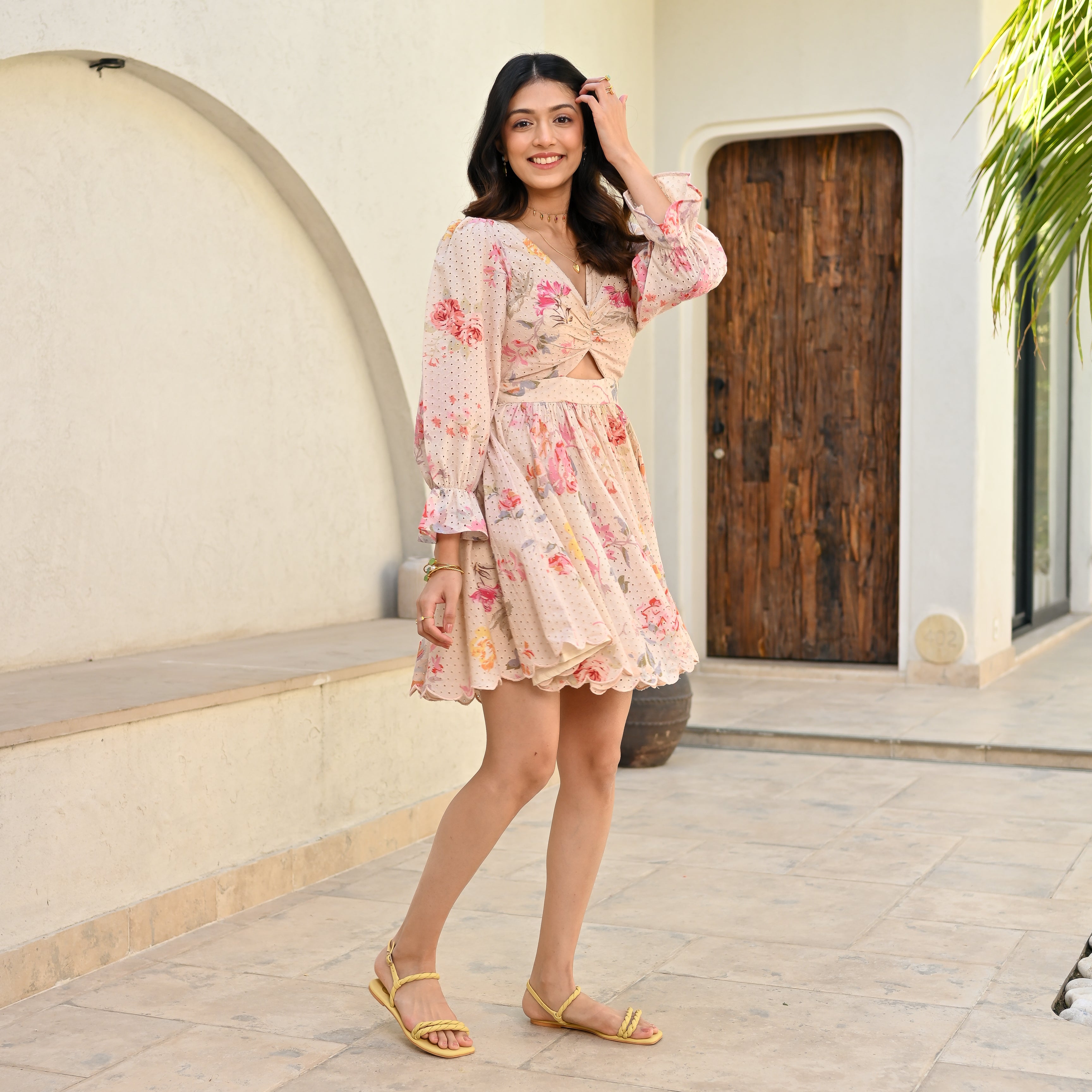 Eyelet Floral Short Dress