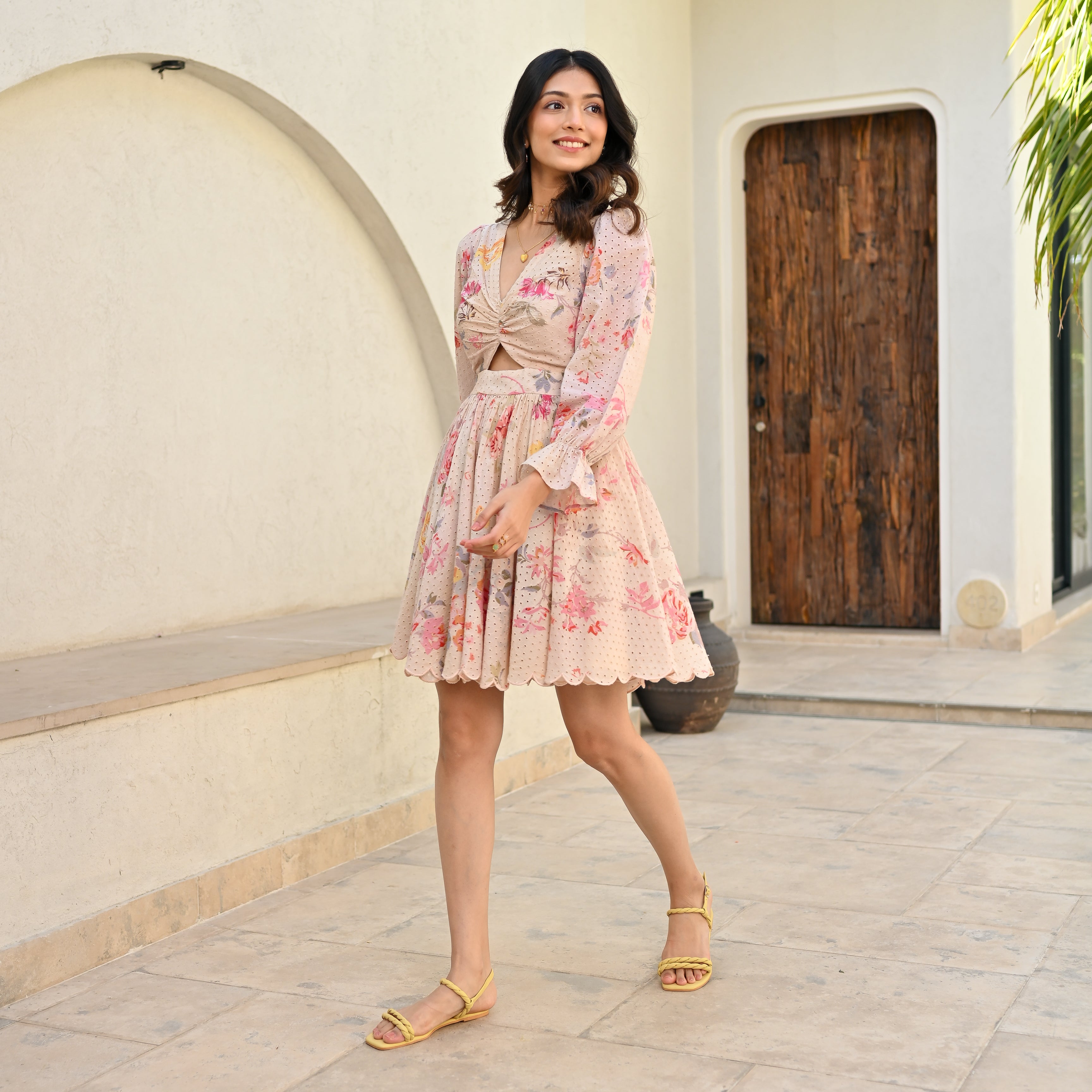 Eyelet Floral Short Dress