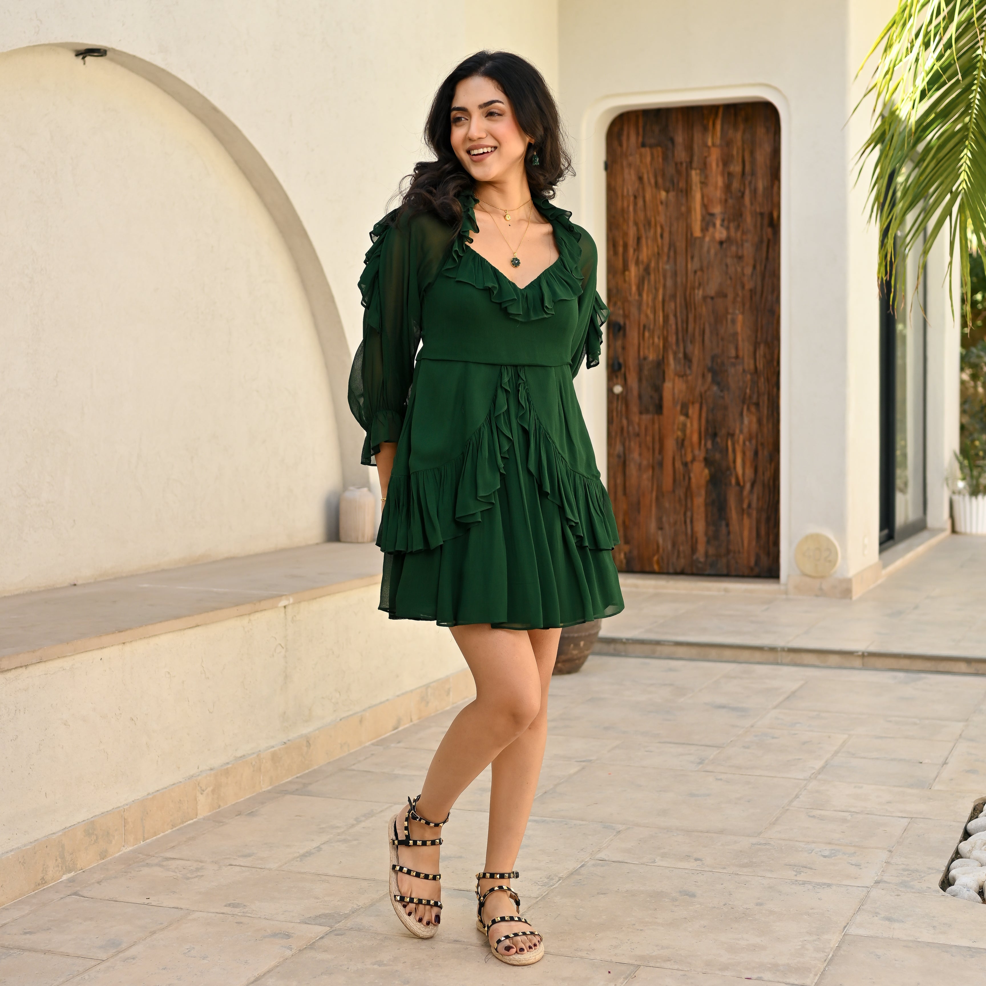 Jewel Green Short Dress Ordinaree Jewel Green Short Dress Ordinaree