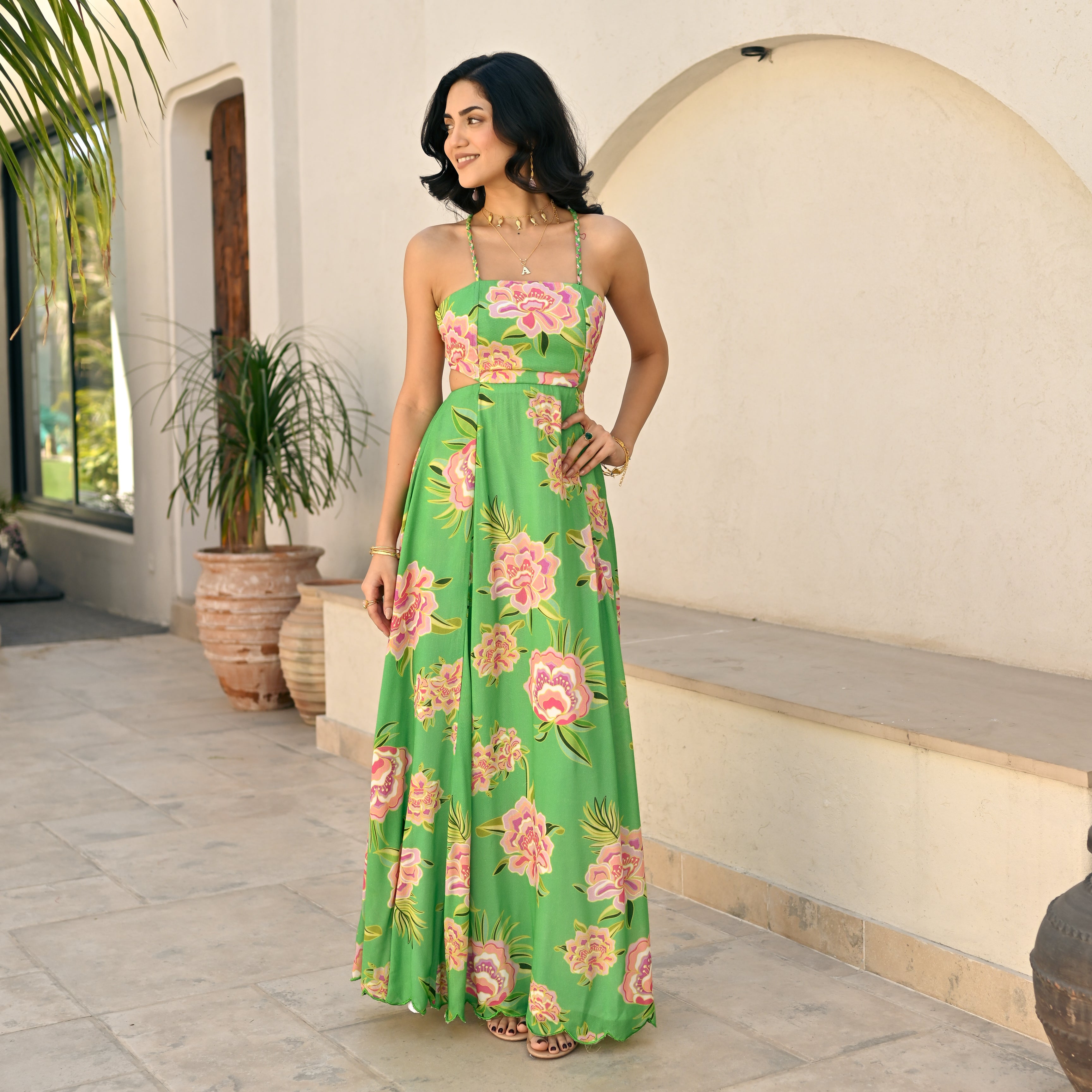 Verde Flora Long Dress