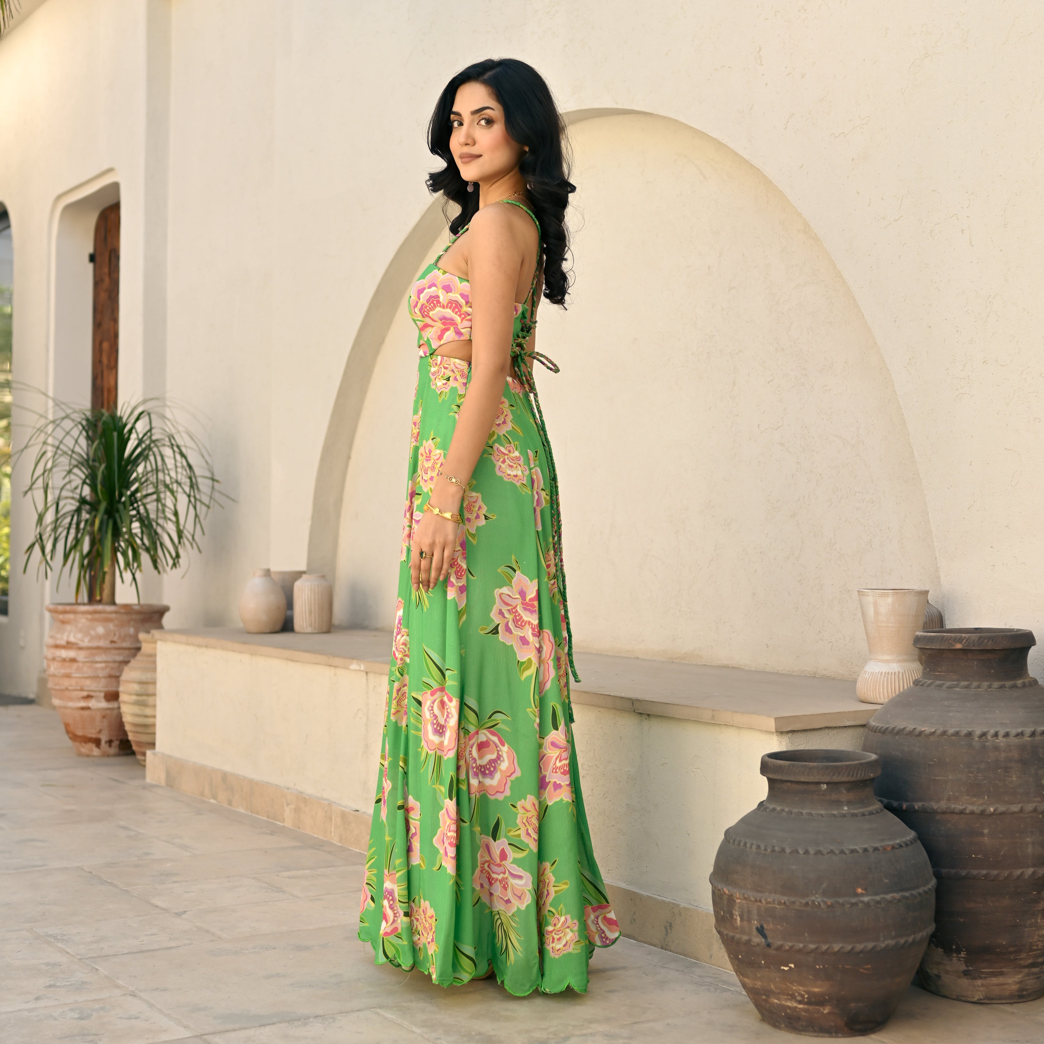 Verde Flora Long Dress 2XL Verde Flora Long Dress 2XL
