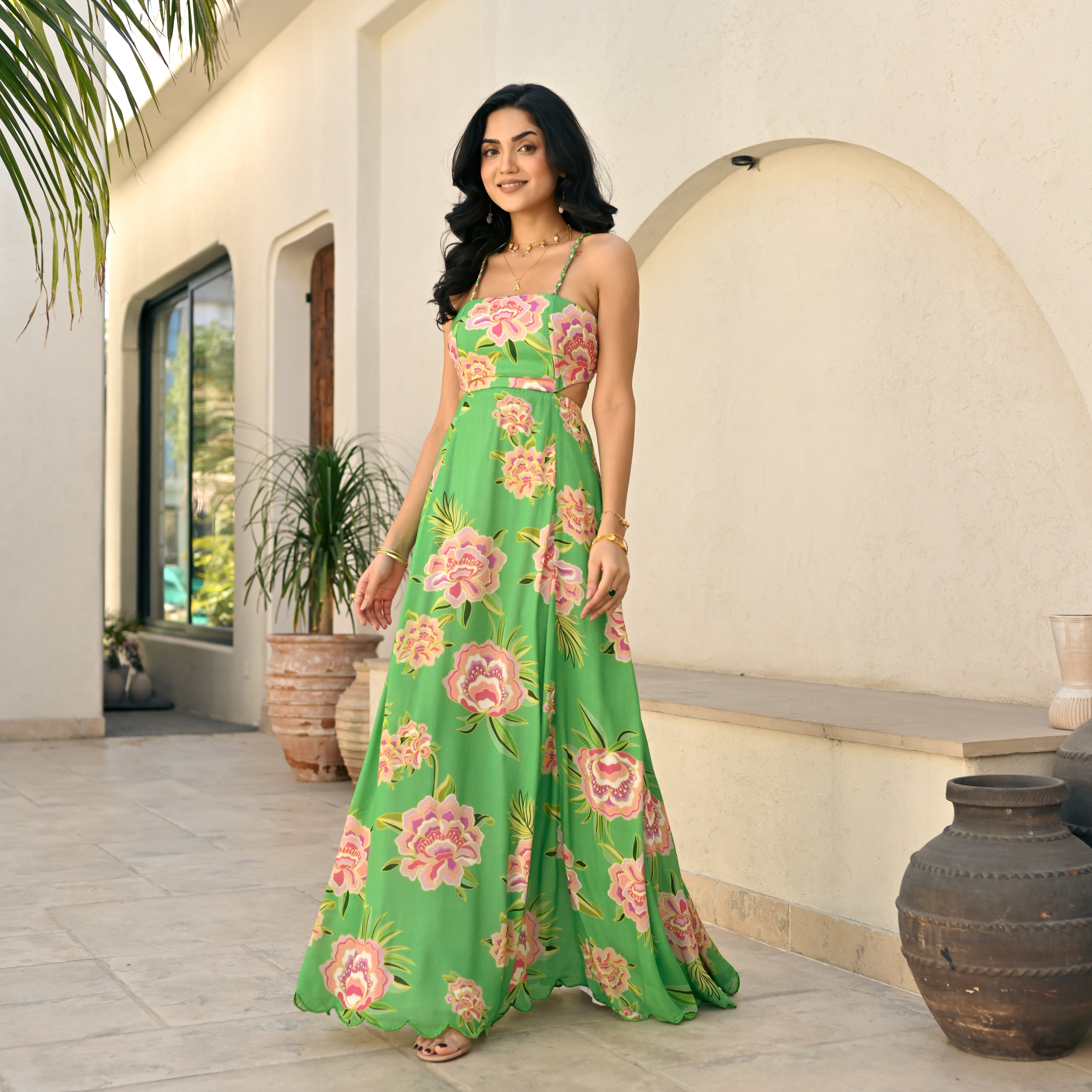 Verde Flora Long Dress