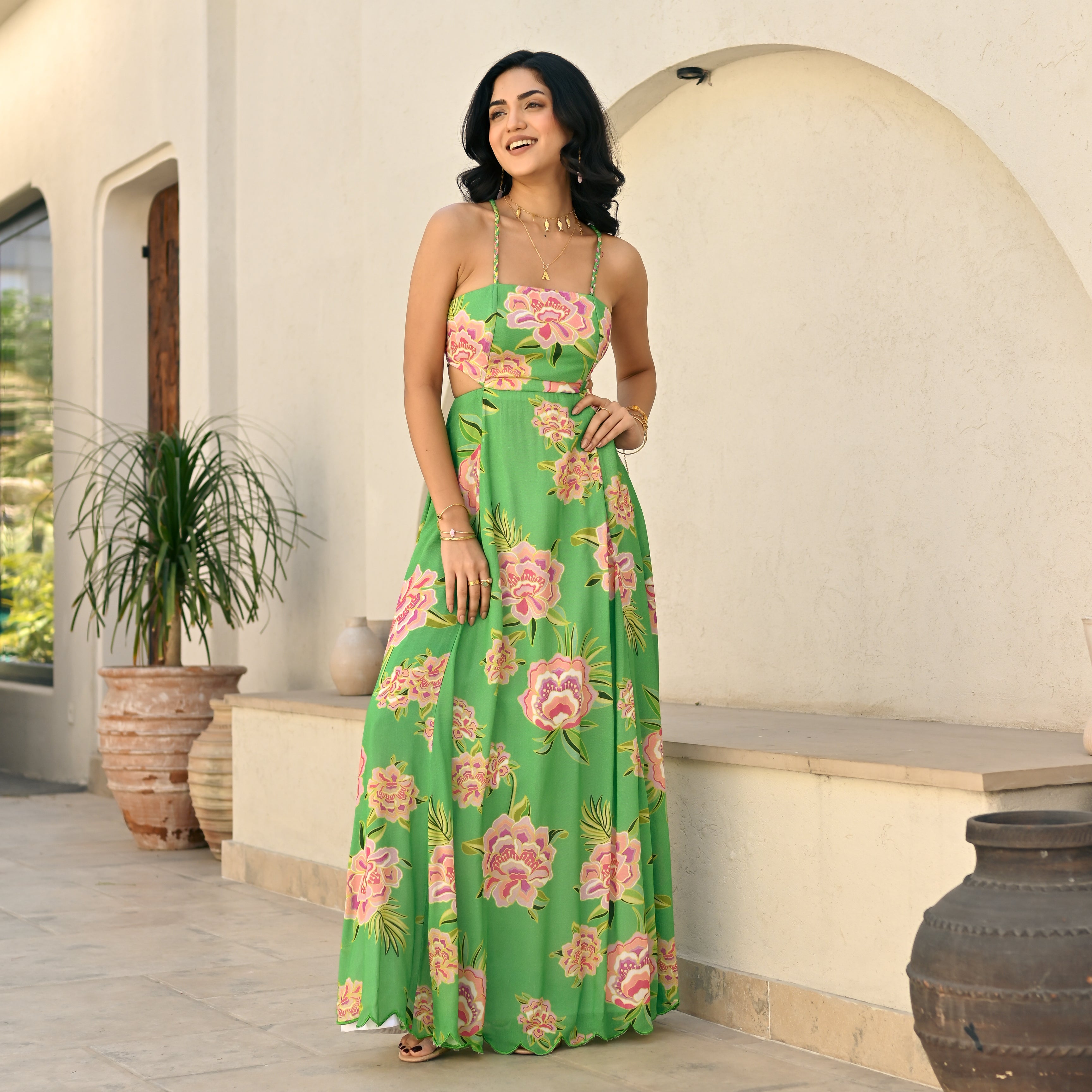 Verde Flora Long Dress