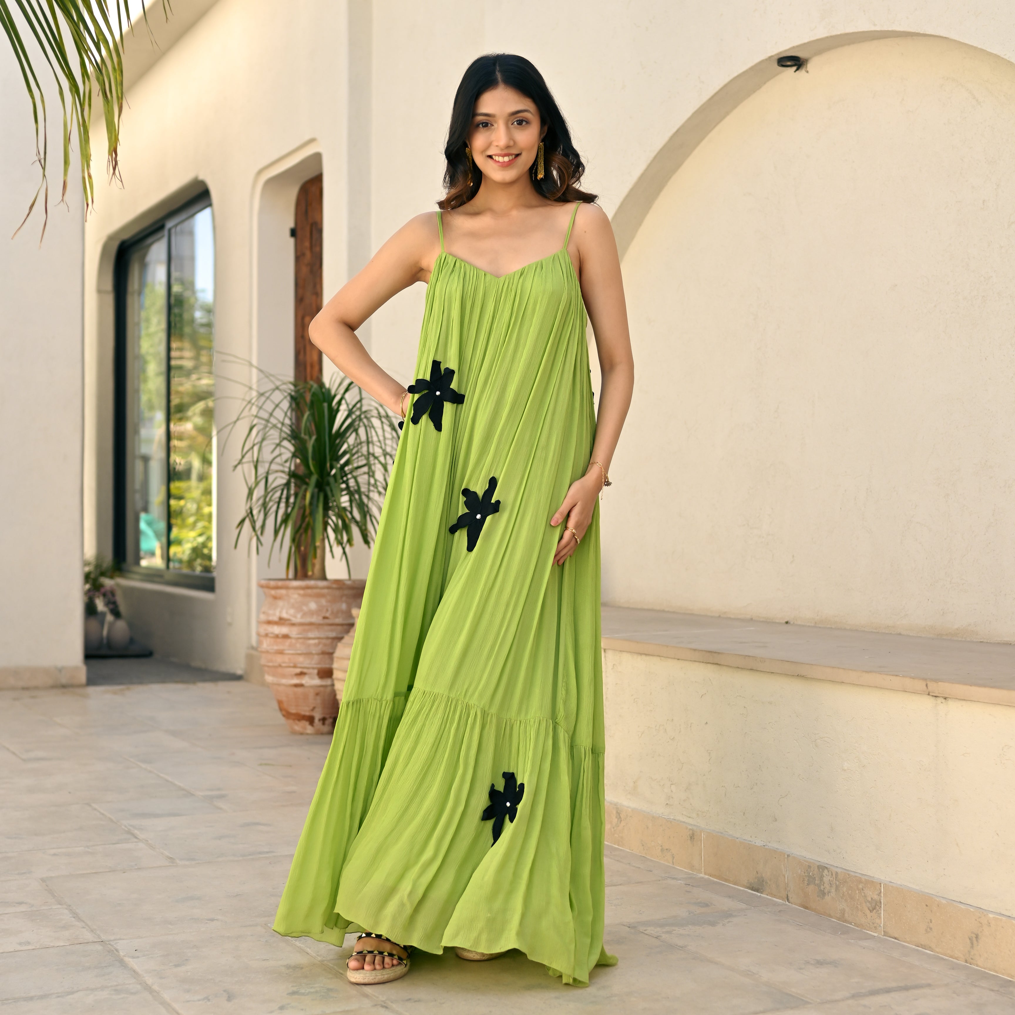 Lime Bloom Long Dress
