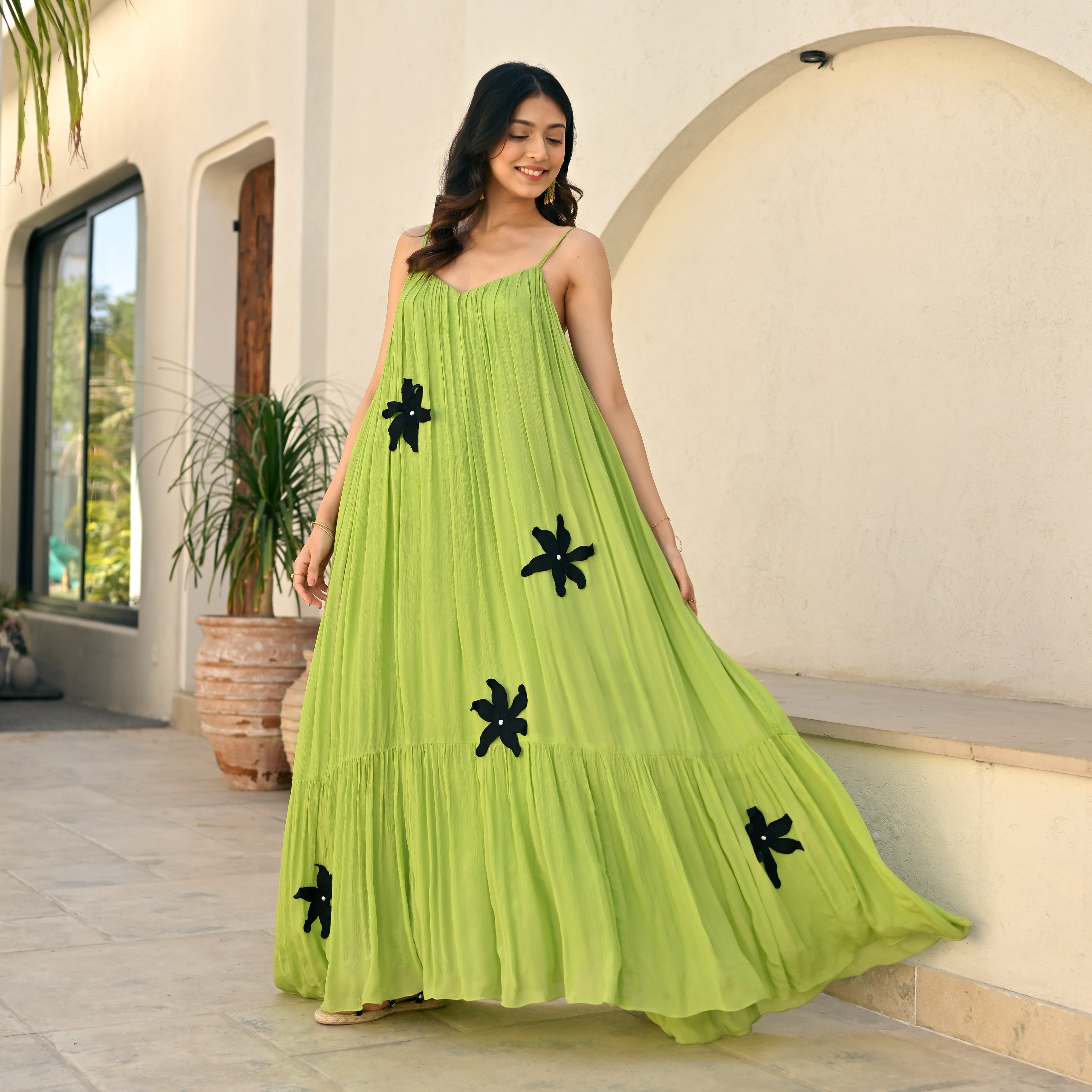 Lime Bloom Long Dress