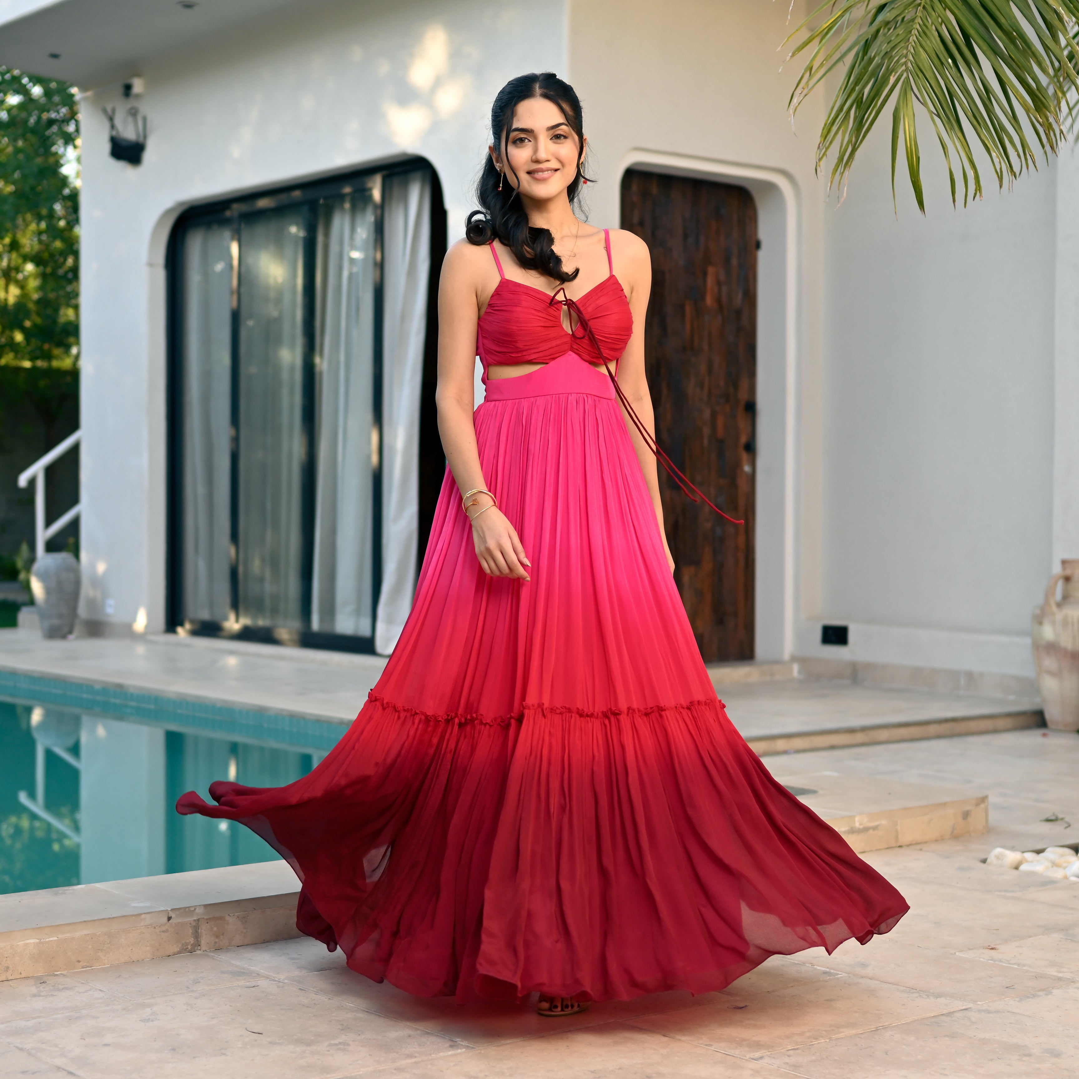 Sangria Whirl Ombre Long Dress