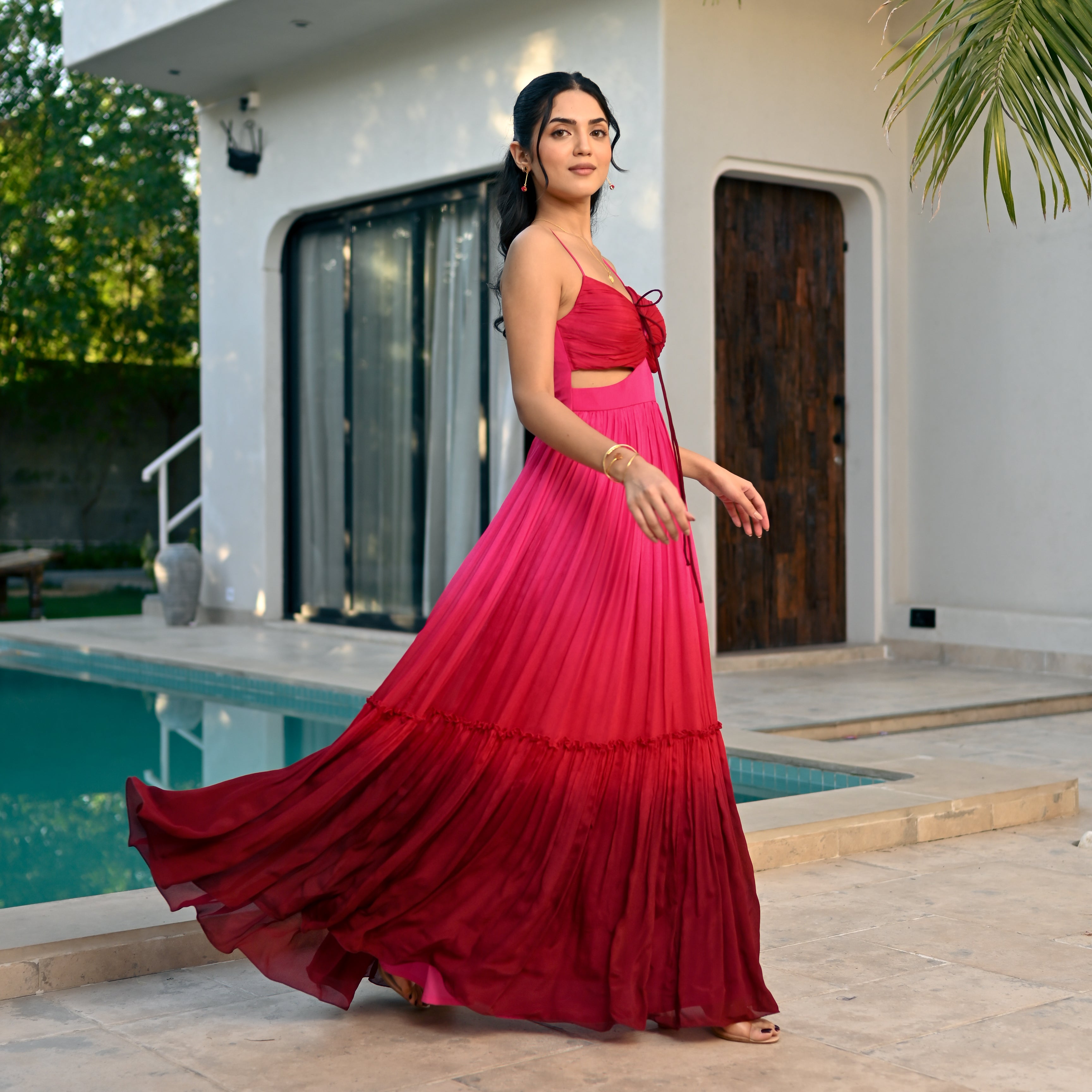 Sangria Whirl Ombre Long Dress
