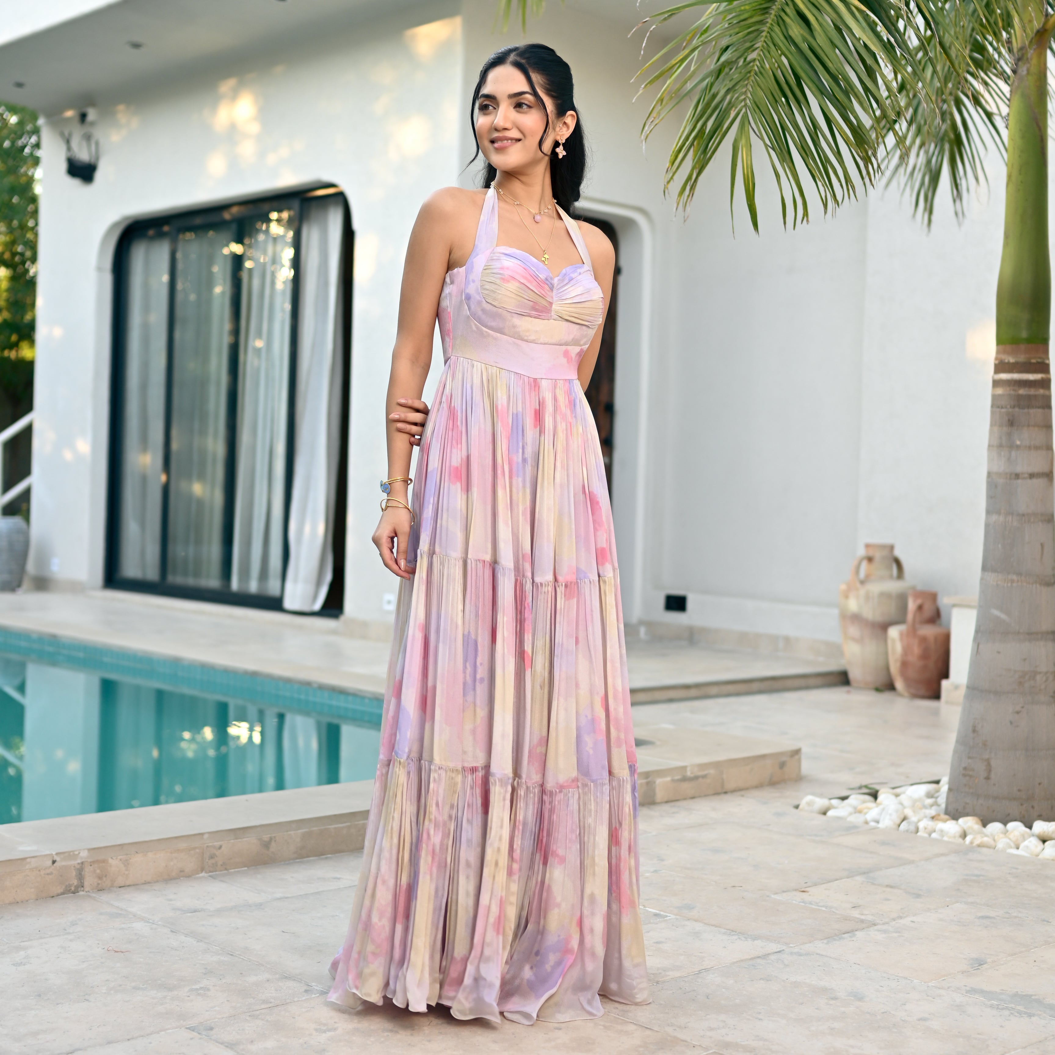 Watercolor Whirl Long Dress