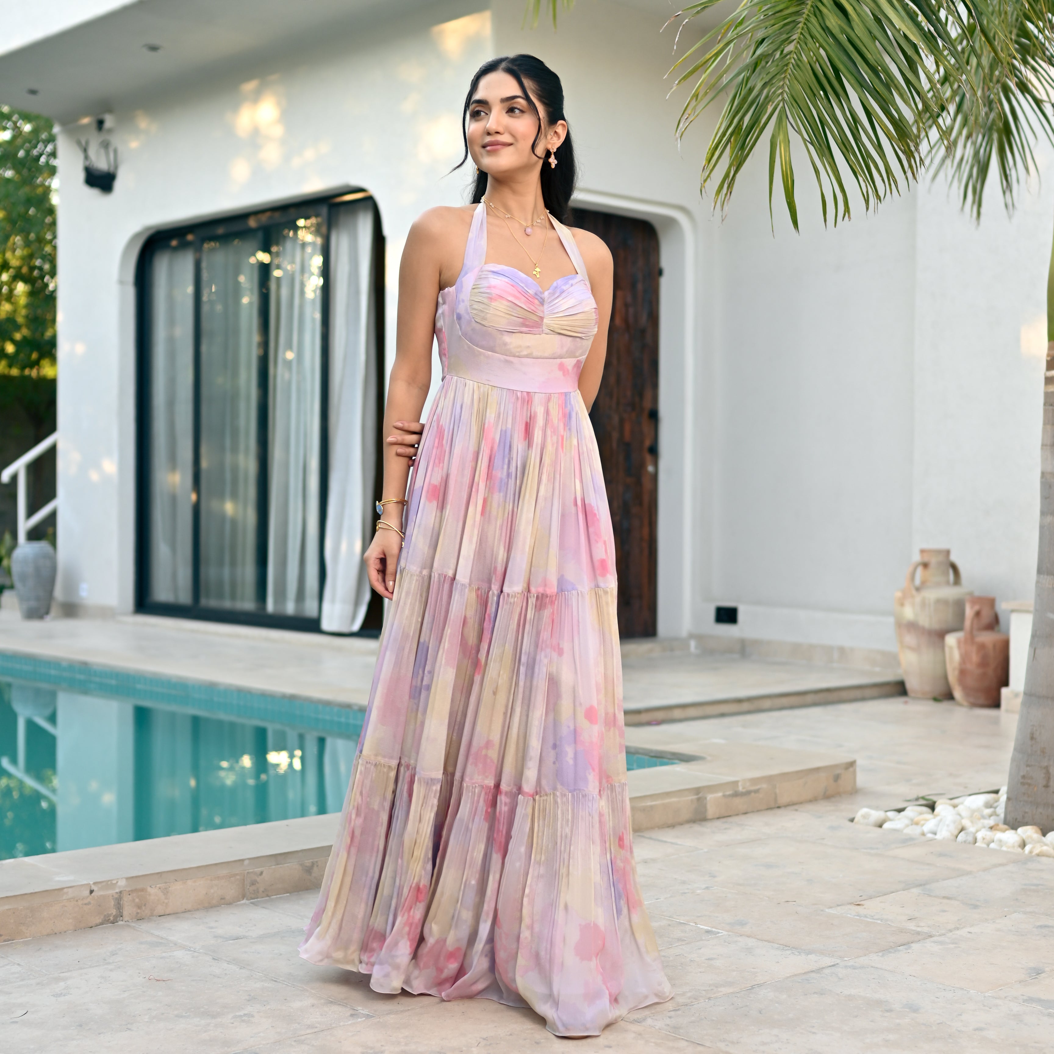 Watercolor Whirl Long Dress