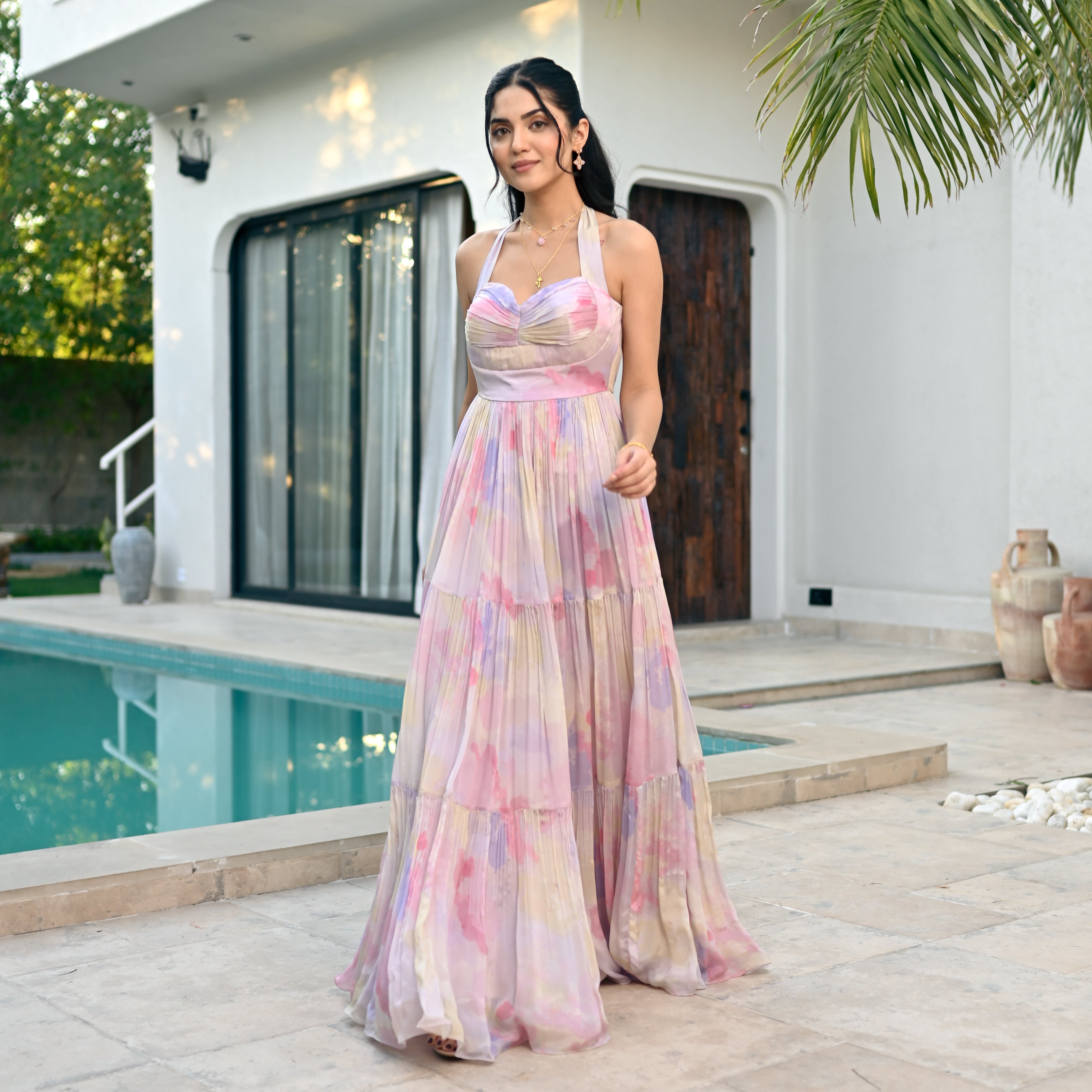 Watercolor Whirl Long Dress